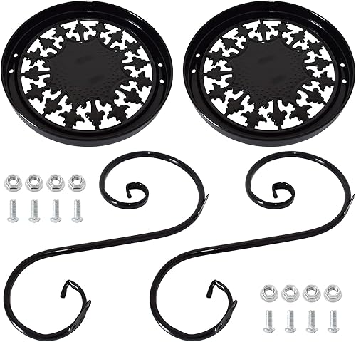 Miniatura 4 de TLBTEK Soporte de metal de 2 niveles, soporte redondo negro para macetas para interiores y exteriores, múltiples soportes modernos para macetas para