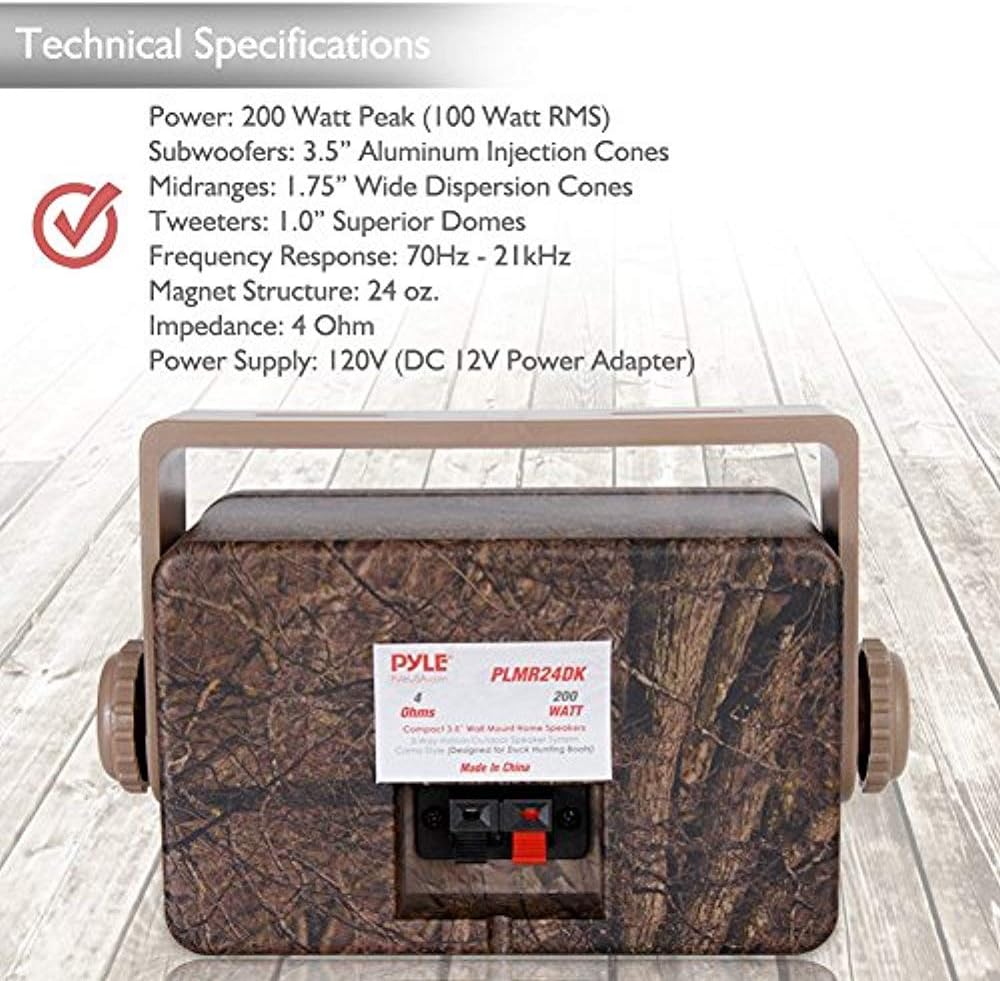 Pyle Dual Waterproof Outdoor Speaker System - 3.5 Inch Pair 3-Way Weatherproof Wall/Ceiling Mounted Camo Style Mini Dual Speakers w/Heavy Duty Grill, Universal Mount, Patio, Indoor Use PLMR24DK