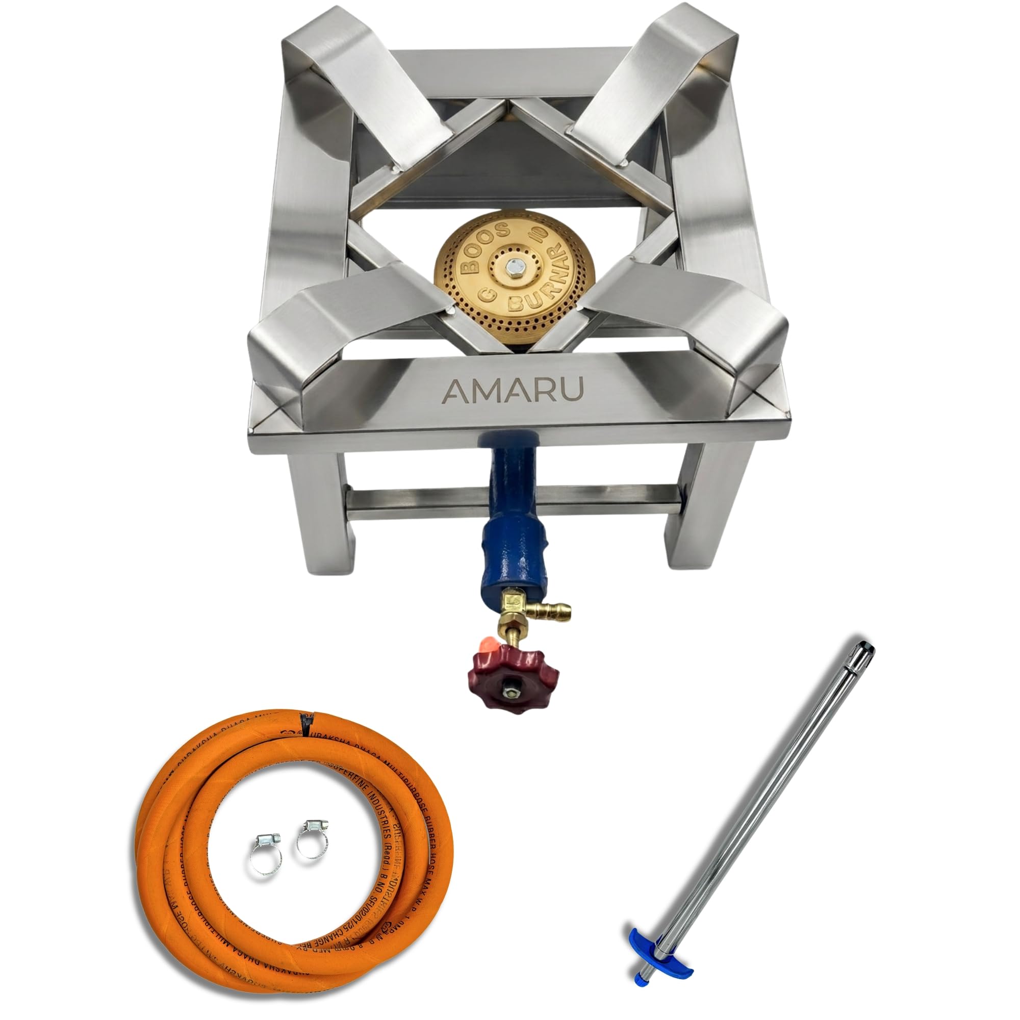 Amaru Single Burner Stainless Steel Square Chulha Canteen Bhatti Commercial Gas Stove Manual Small-10Wx10Lx8H-image-36