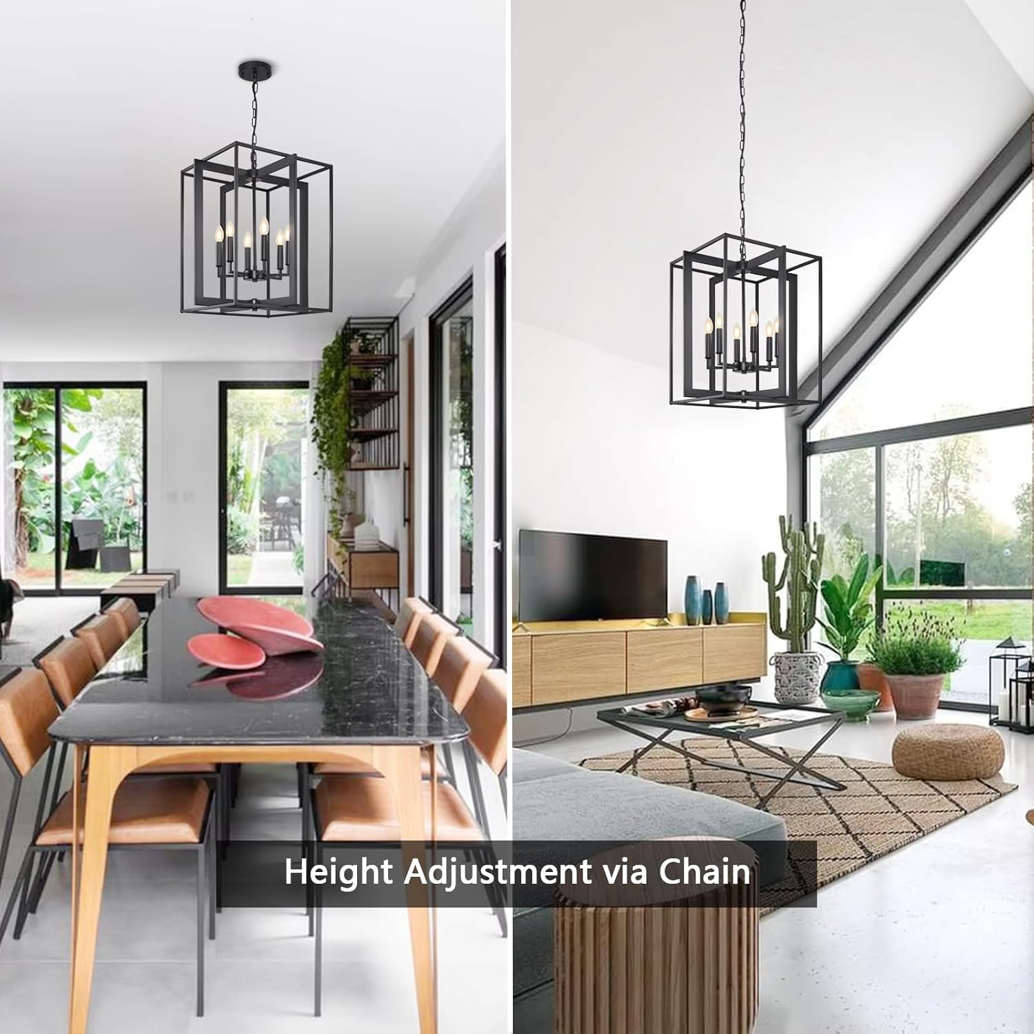 6-Light Modern Farmhouse Black Foyer Chandelier, 20.6'' Rustic Metal Chandeliers for Dining Room, Adjustable Industrial Vintage Lantern Hanging Light Fixture for Entryway, Kitchen, Hallway