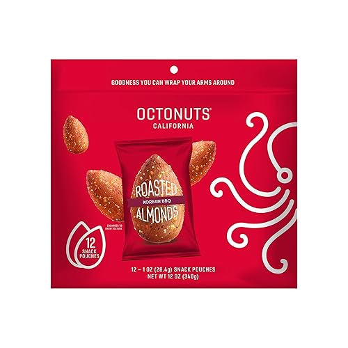 Octonuts Almendras coreanas para barbacoa 12 paquetes de bocadillos envueltos individualmente (1 onza cada uno), aperitivos saludables para adultos