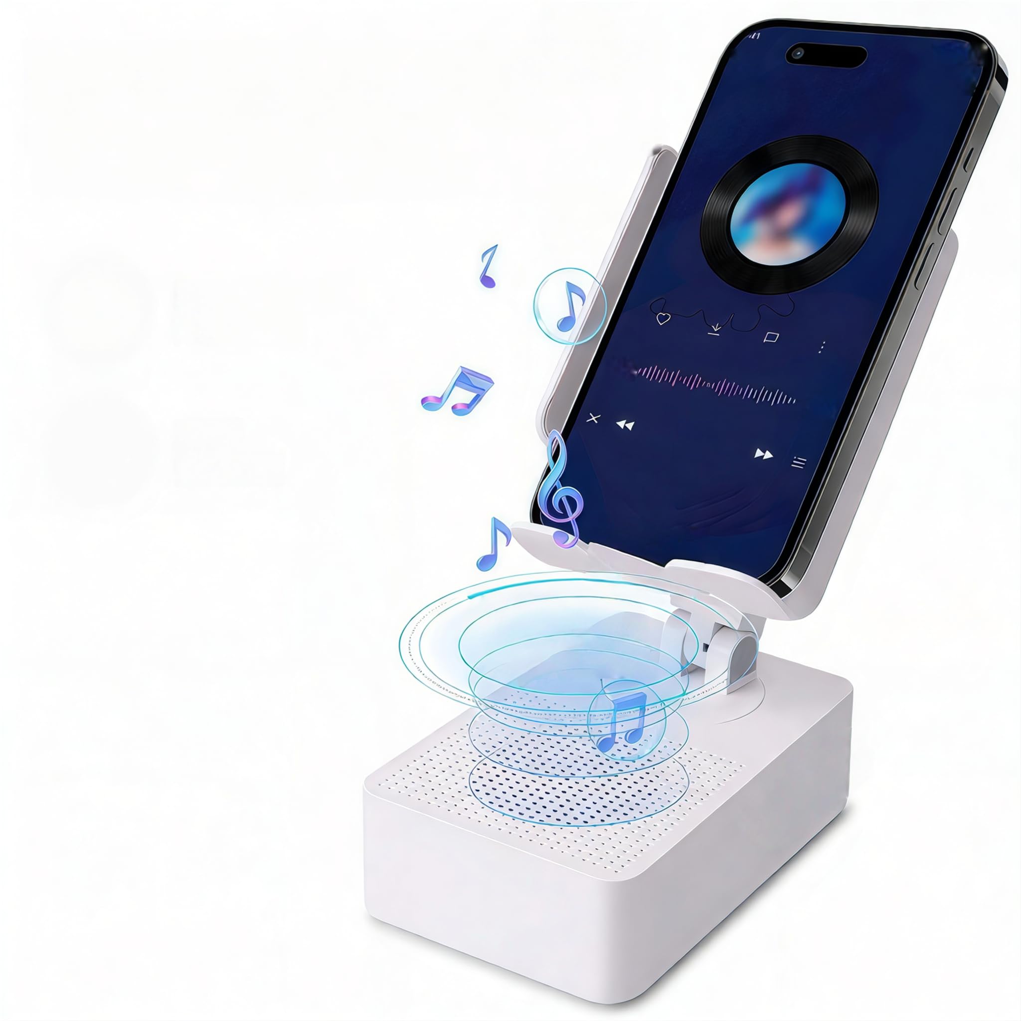 EDUPLINK Altoparlante Bluetooth con supporto per cellulare, induttivo e regolabile a 270°, per smartphone Samsung, altoparlante per cucina, ufficio, anziani, regalo per uomini, nero (bianco)