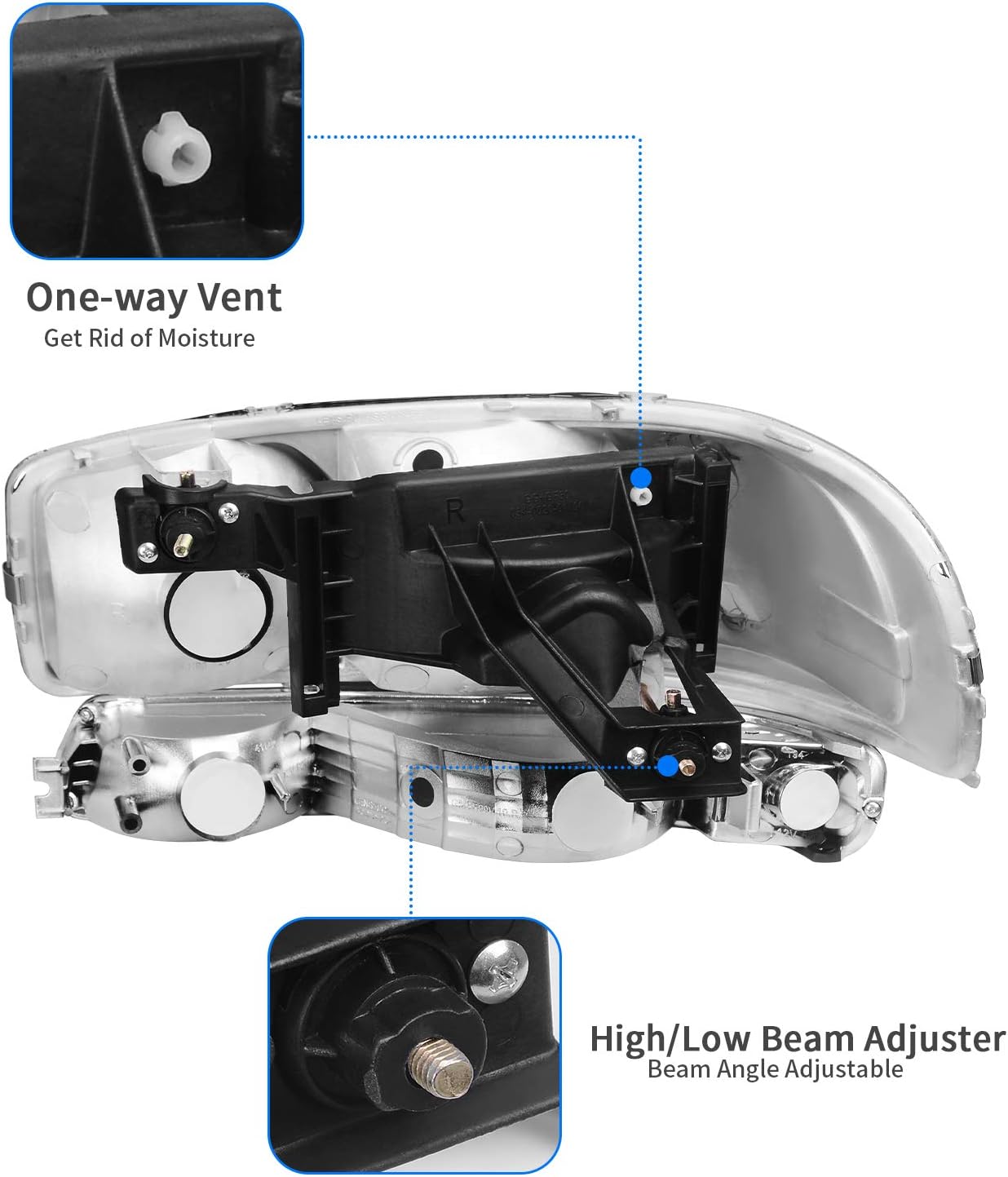 DWVO Headlight Assembly Compatible with 1999 2000 2001 2002 2003 2004 2005 2006 2007 GMC Sierra 1500 2500 3500/00-06 GMC Yukon Headlamp