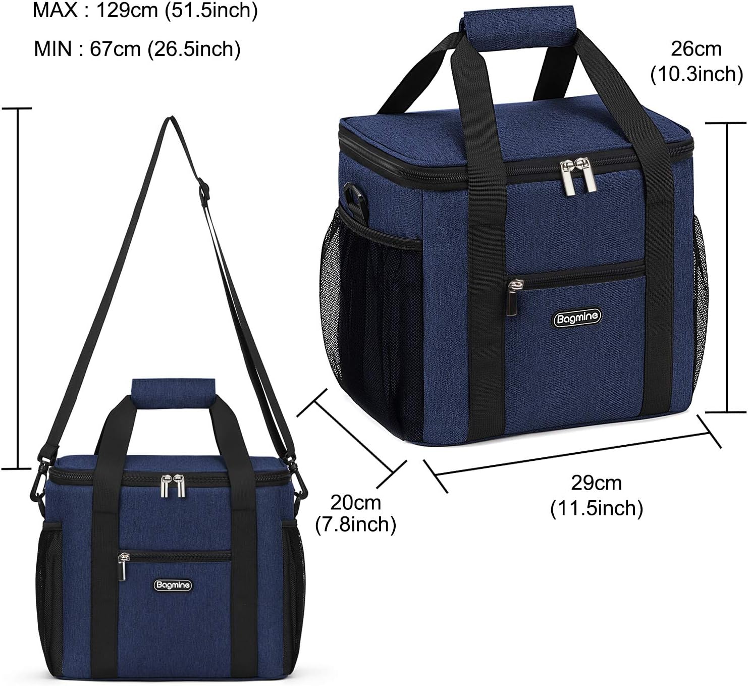 Bagmine 24 Can Cooler Bag Soft Sided, Collapsible Insulated Lunch Cooler Bag Tote for Picnic Camping, Leak Proof, 15 Liter, Gray/Navy Blue/Beige ­
