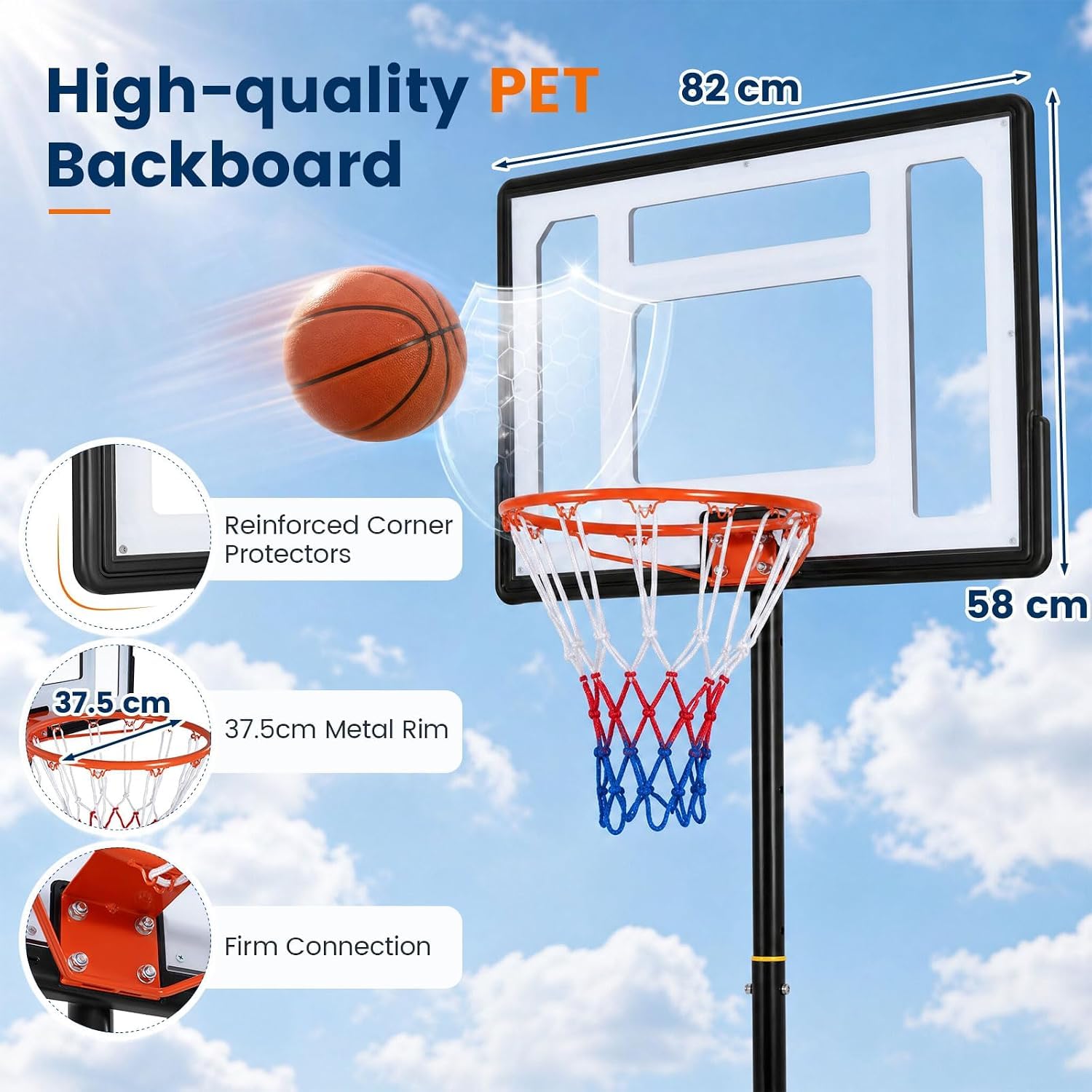 Canestro da basket portatile da 3 m e supporto con ruote, sistema professionale di porta da basket con retro infrangibile, supporto per interni ed esterni, per bambini e adulti