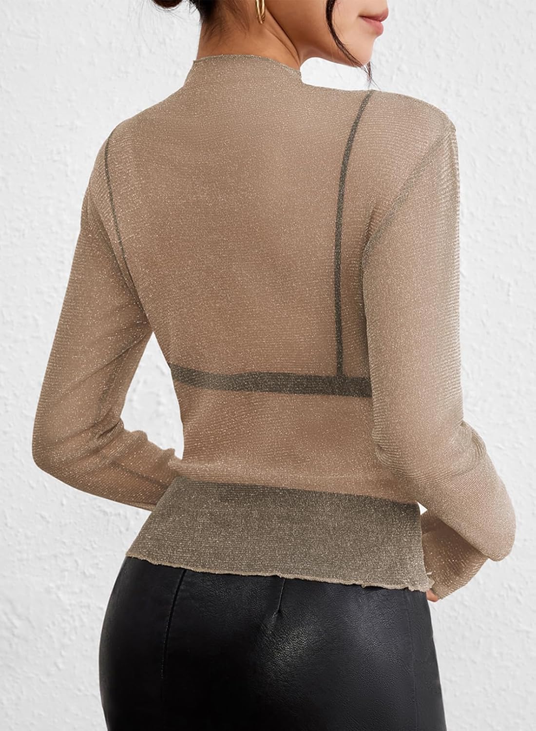 Pink Queen Women's Mesh Sheer Tops Sexy See Through Mandarin Collar FIt Party Clubwear Shirts - Image 3