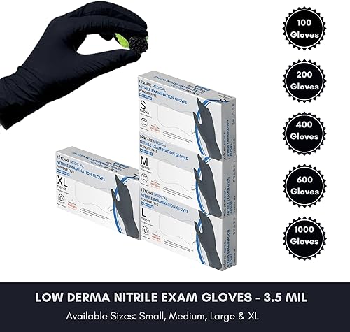 Miniatura 4 de Guantes de examen de nitrilo, baja derma, probados en medicamentos de quimioterapia, color negro baya, 3.5 mil