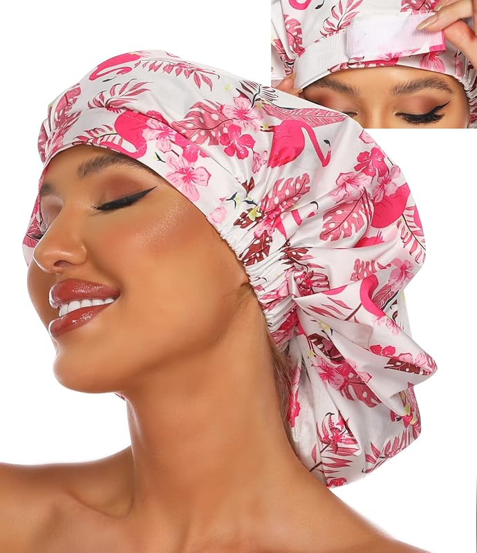 Touca de banho HIUMI para cabelos longos, reutilizável, rosa
