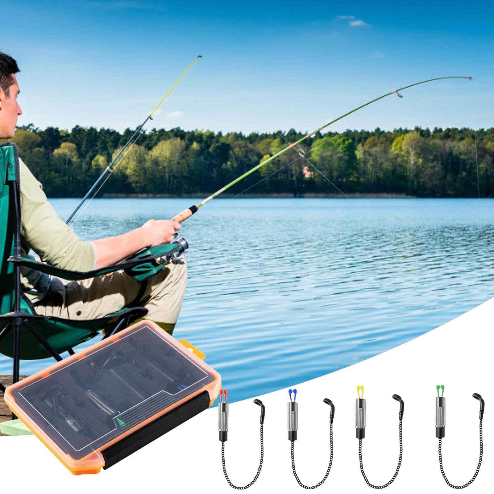 Pesca di carpe, allarme per di pesce Nessuna luce 4x di pesca compatta 4x | Creature di stagno leggero che catturano tensionisti con due catene per gli appassionati