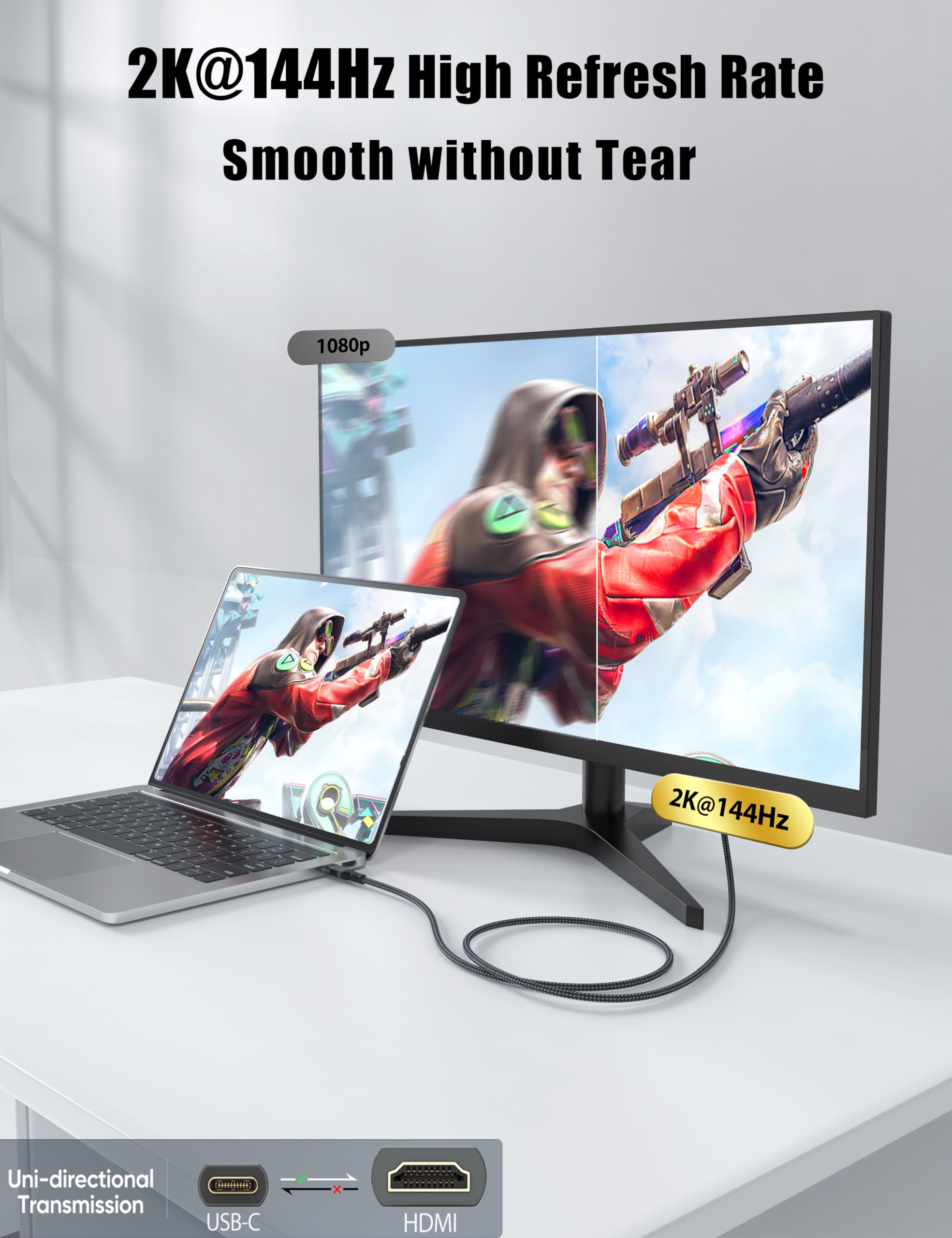 Cavi da USB C a HDMI 4K a 60Hz, confezione da 5, cavo ad alta velocità da tipo C a HDMI da 1,8 m, compatibile con Thunderbolt 3/4/5, con iPhone serie 16/15, Galaxy S24/S23, MacBook, iPad, monitor, TV