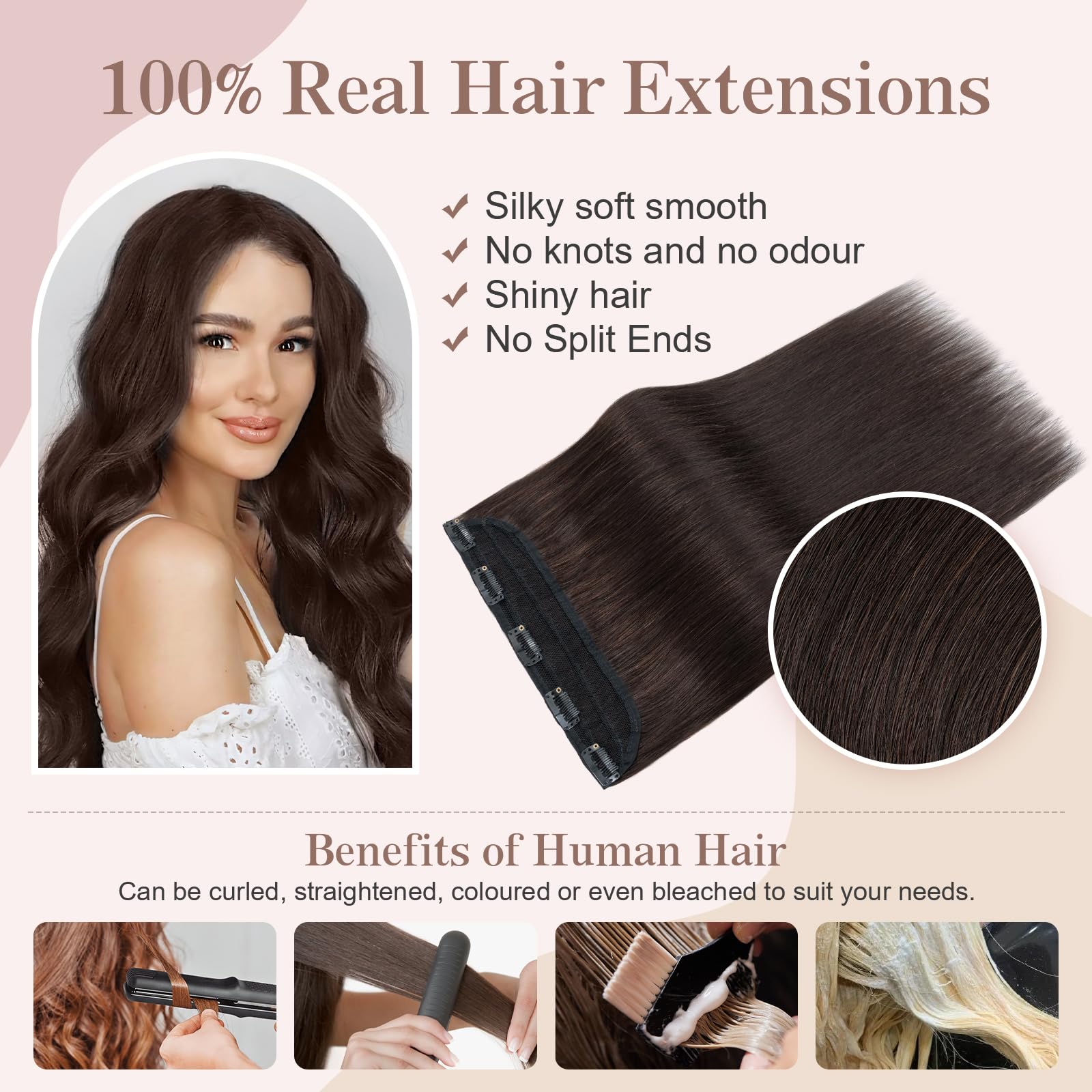 SEGOHAIR Hair Extensions Clip in Human Hair Extensions, 10" One Piece 5 Clips Thick Clip in Hair Extension - Image 3