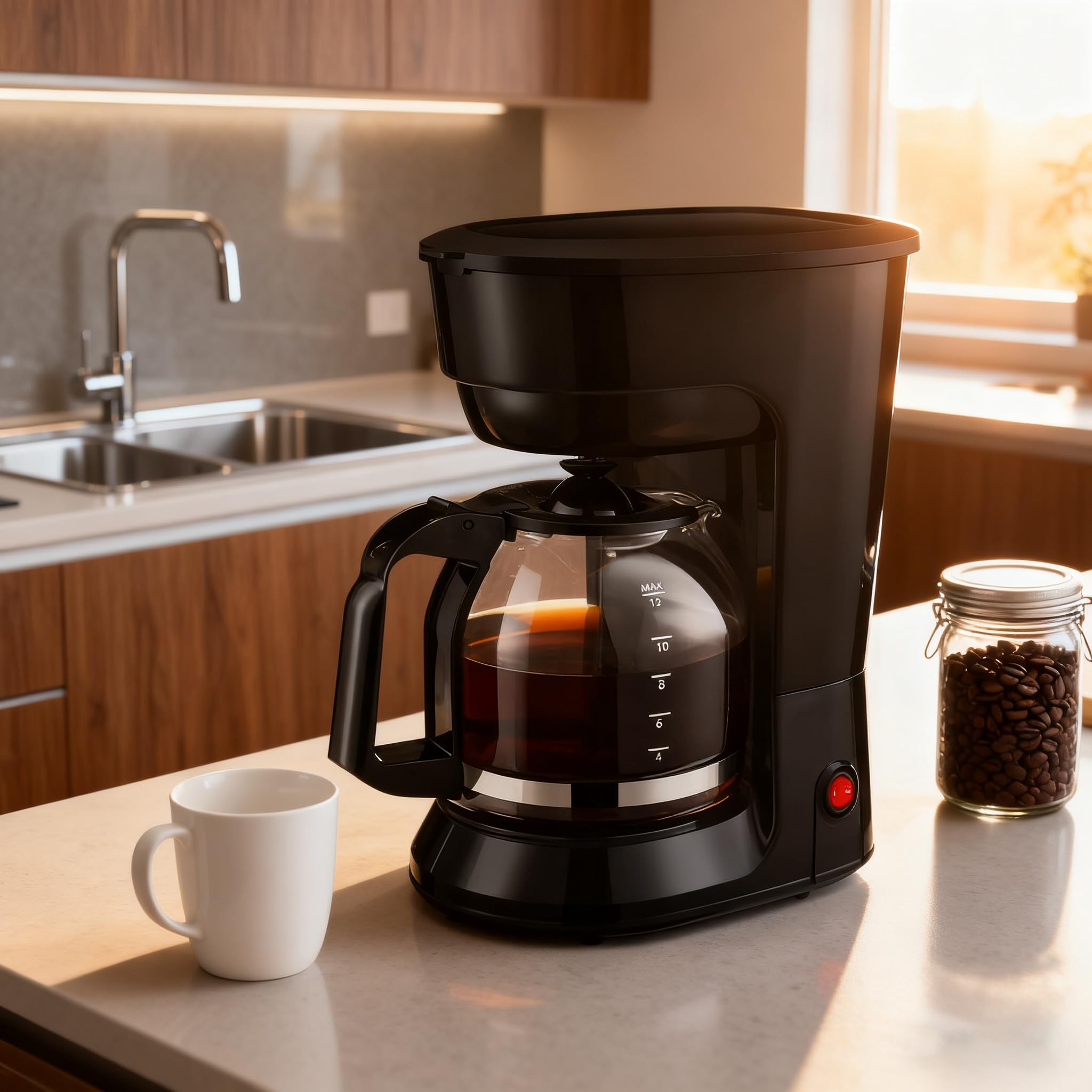 12-Cup Drip Coffee Maker Black - 12-Cup Large Capacity Classic Drip Brewing With Keep-Warm Function Sleek Black Finish
