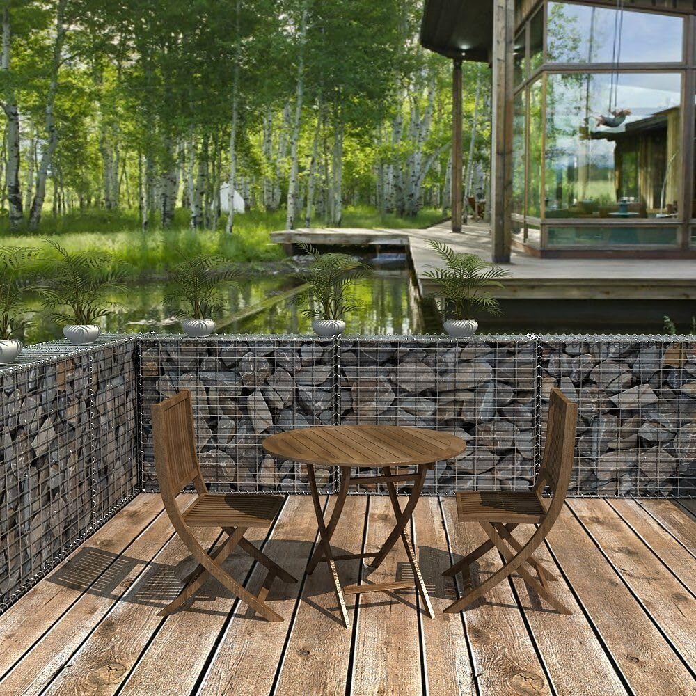 DEFACTO Gabione, Steinkorb, Gabionenkorb, Drahtzaun, Gitter, aus rostfreiem verzinktem Stahl, Gartendeko, Pflanzenwand, silbern (100x90x30 cm)