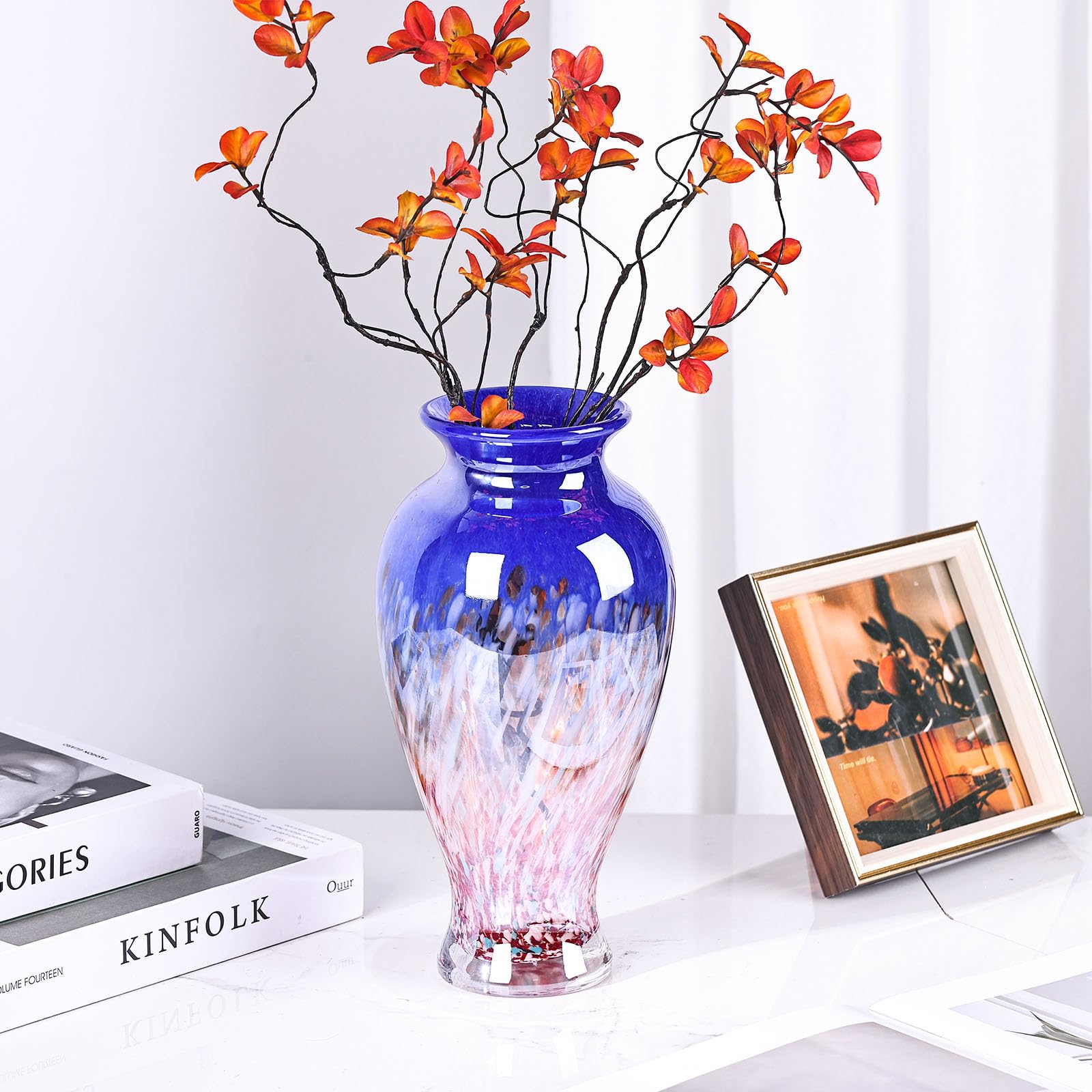 Amazon.co.jp: ムラノガラス花瓶 - 大きなブルーガラス - 高さ11.8