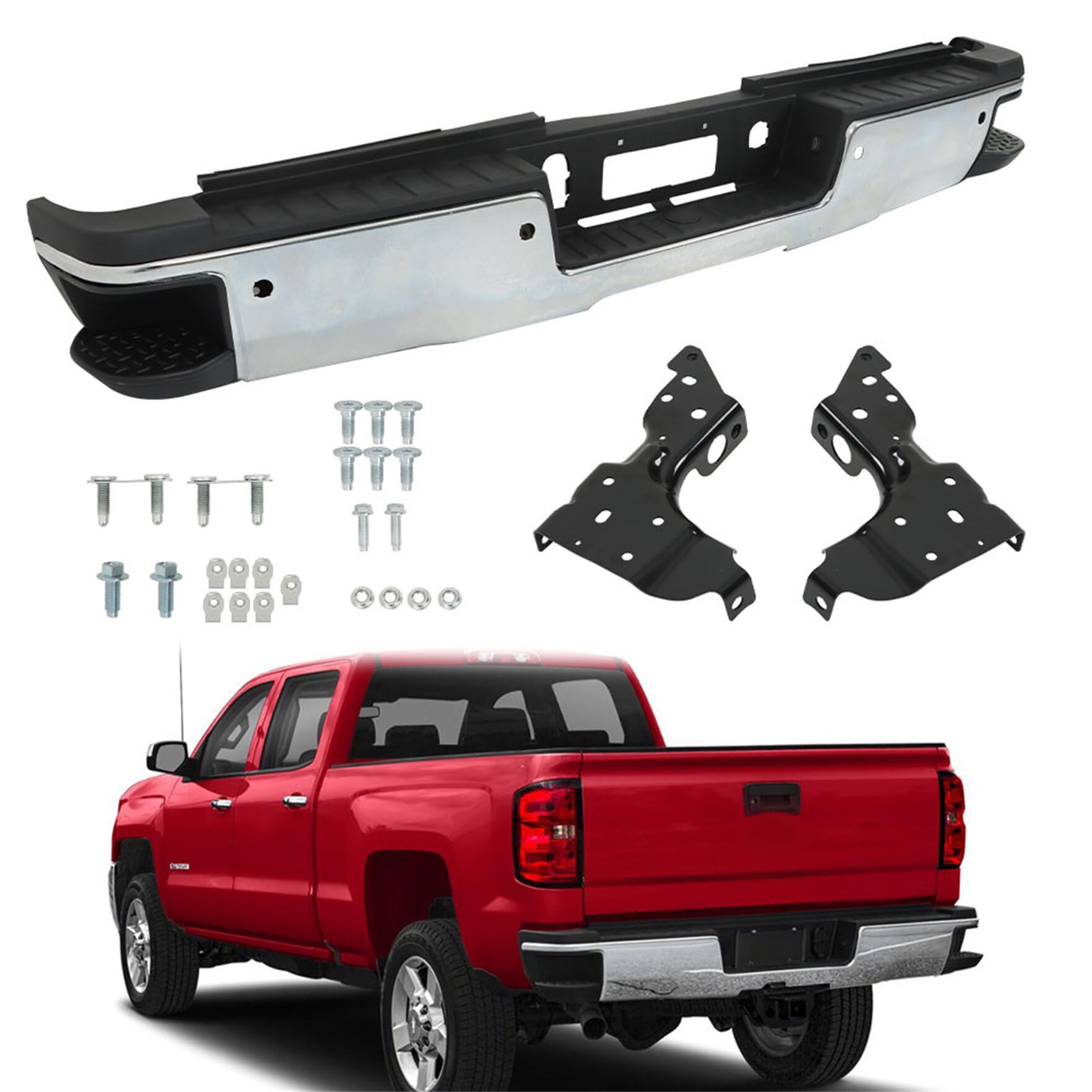 Chrome Steel Rear Step Bumper Assembly Replacement for GM1103183
