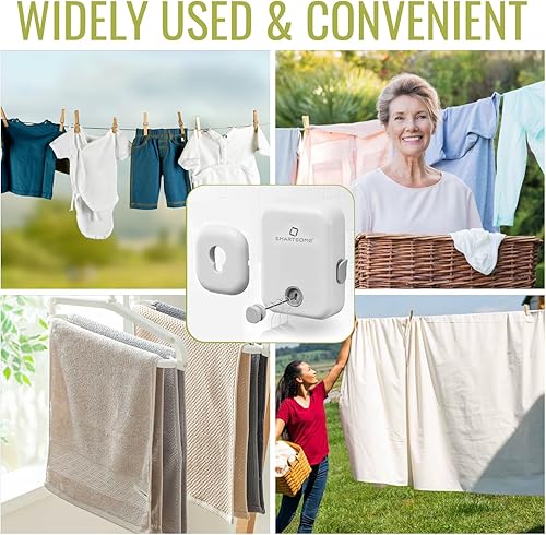 Miniatura 7 de SmartSome Tendedero retráctil montado en la pared, estante de secado resistente para interiores y exteriores, solución de secado de aire