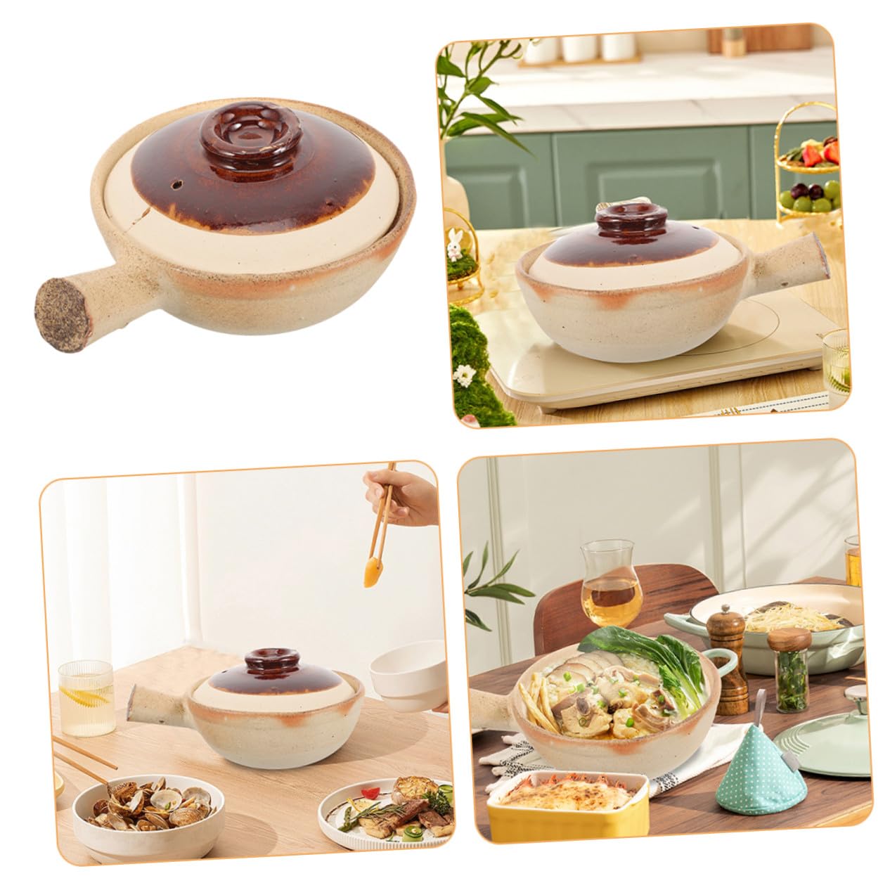 Keramik Schmortopf mit Einseitigem Griff Hitzebeständiger Traditioneller Steintopf für Outdoor Camping und Zuhause Vielseitiger Küchenhelfer für Suppe und Schmorgerichte