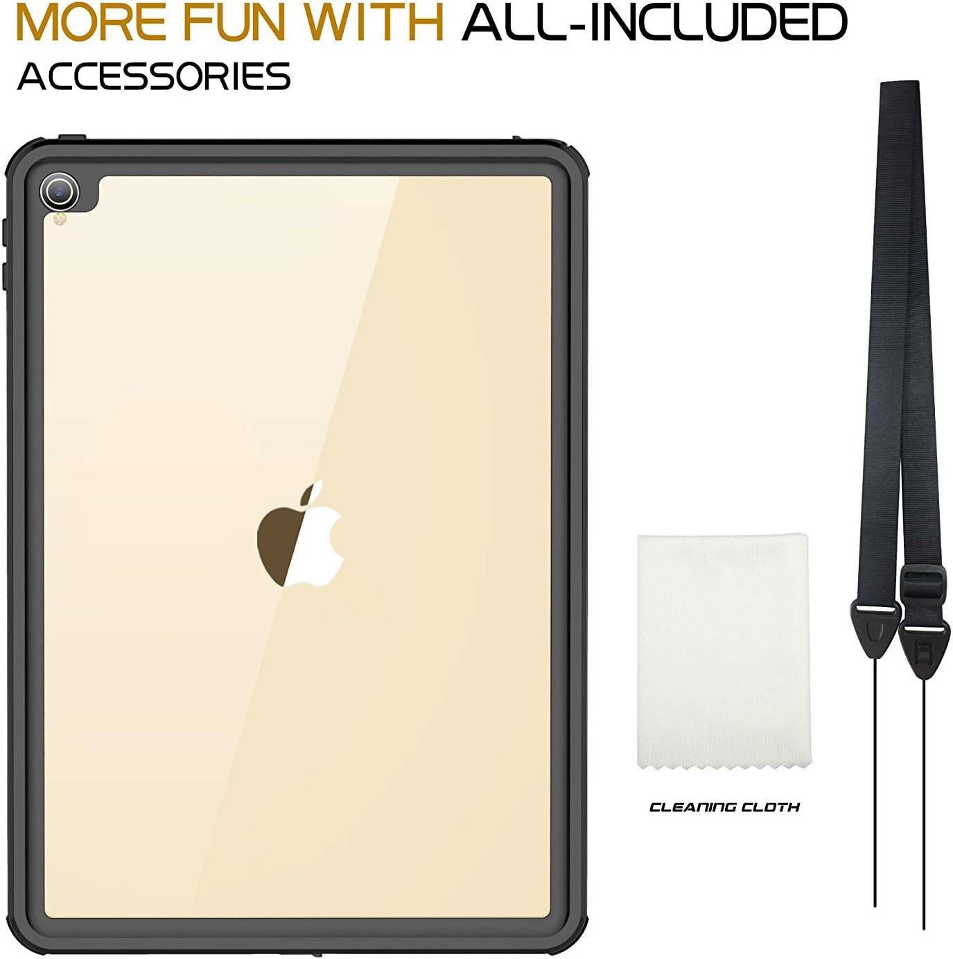 AICase iPad Pro 10.5 IP68 Waterproof, 360 Degree All Round Protective Ultra Slim Thin Dust/Snow Proof with Lanyard 2017-Black