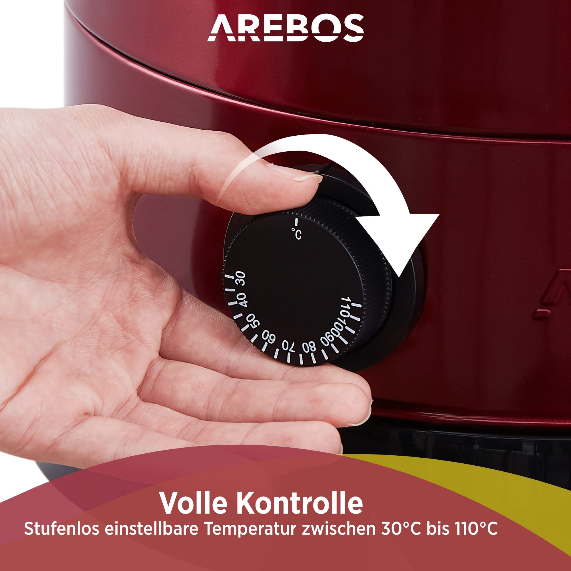 Arebos Glühweinkocher 950 W | Heißgetränkespender | 8,8 L | mit Auffangschale, Auslasshahn, Thermostat und Überhitzungsschutz | Temperatureinstellung von 30-110°C | Rot