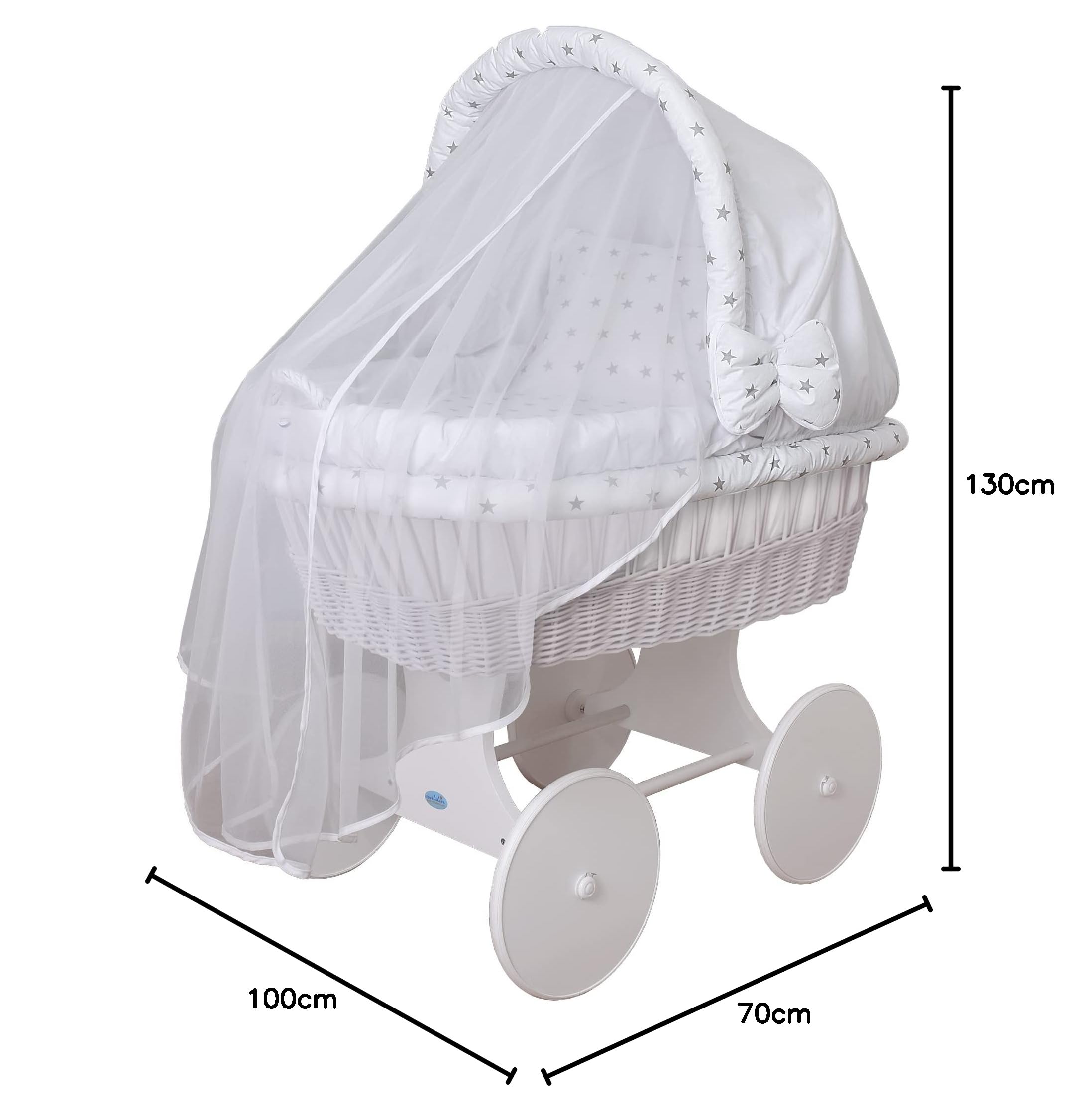waldin Stubenwagen Baby Komplett aus Weide Zertifiziert EN 1130