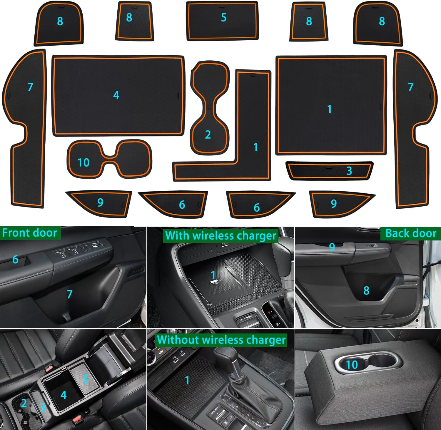 Center Console Liner for Honda CRV Accessories 2023 2024 2025 2026, for CR-V Cup Holder Mat, Door Slot Pad, Coaster Trim, Non-Slip Dust Interior, Custom Rubber Decoration Insert (17pcs, Orange)