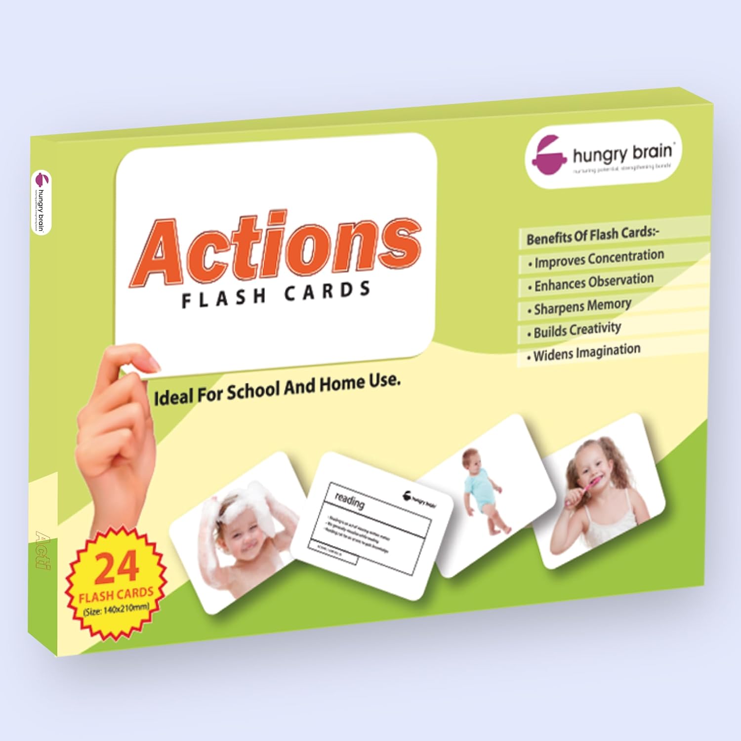 Hungry Brain Actions Flash Cards for Kids – 24 Picture Learning Cards for Toddlers & Preschoolers | Improves Concentration, Observation & Memory | Educational Toy for Home & School Learning