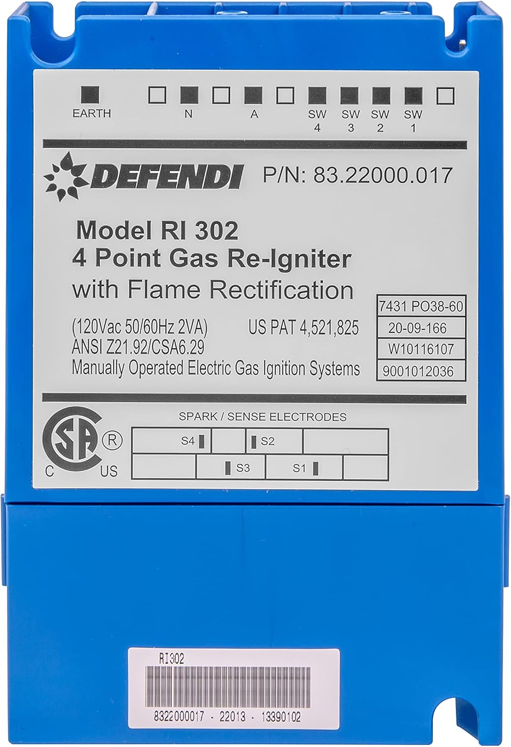Defendi RI 302 4 Point Gas Re-Igniter With Flame Rectification 83.22000.017 for Awoco Gas Ranges