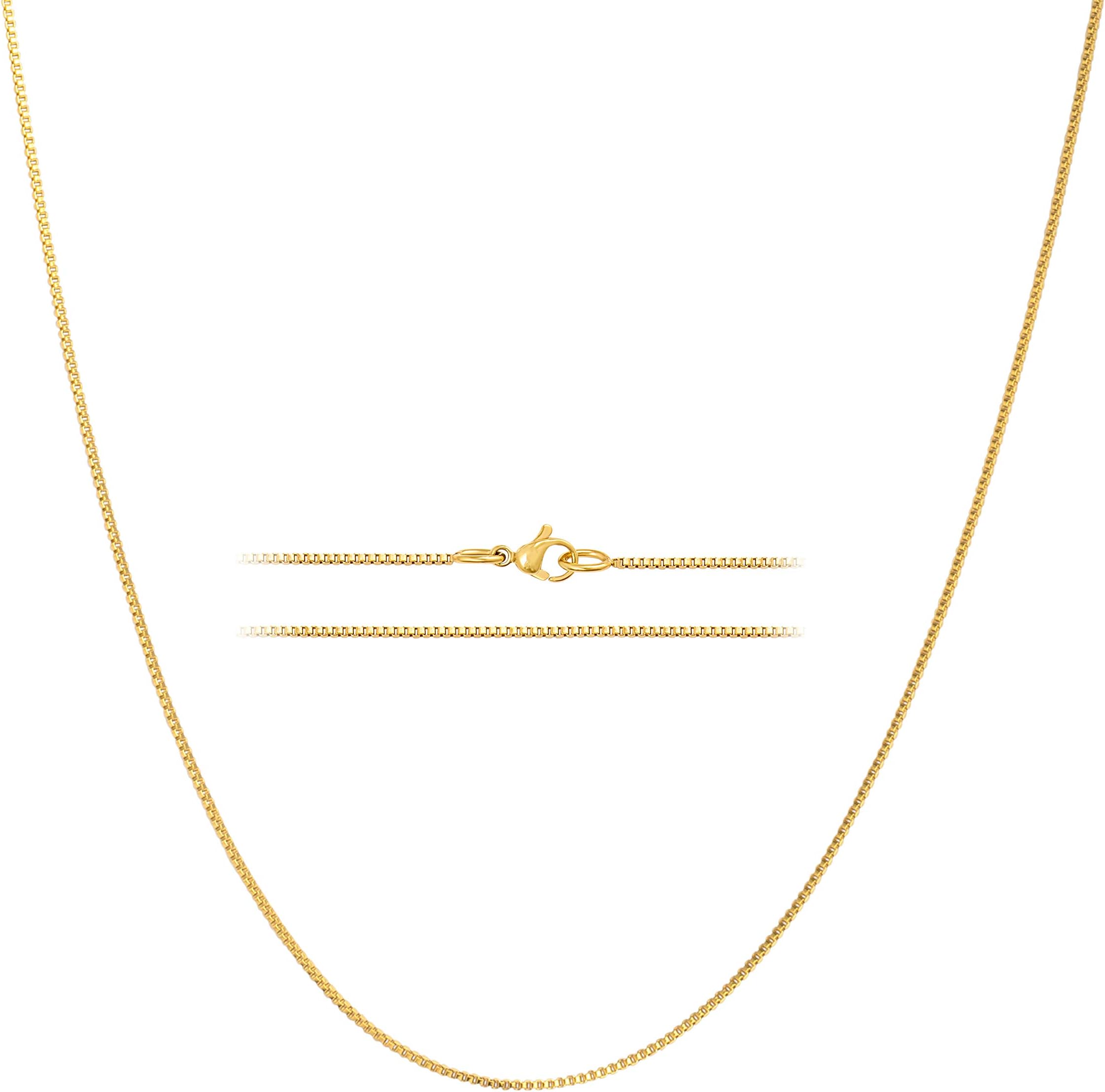 24k Gold Over Stainless Steel 1.2mm Thin Box Chain Necklace