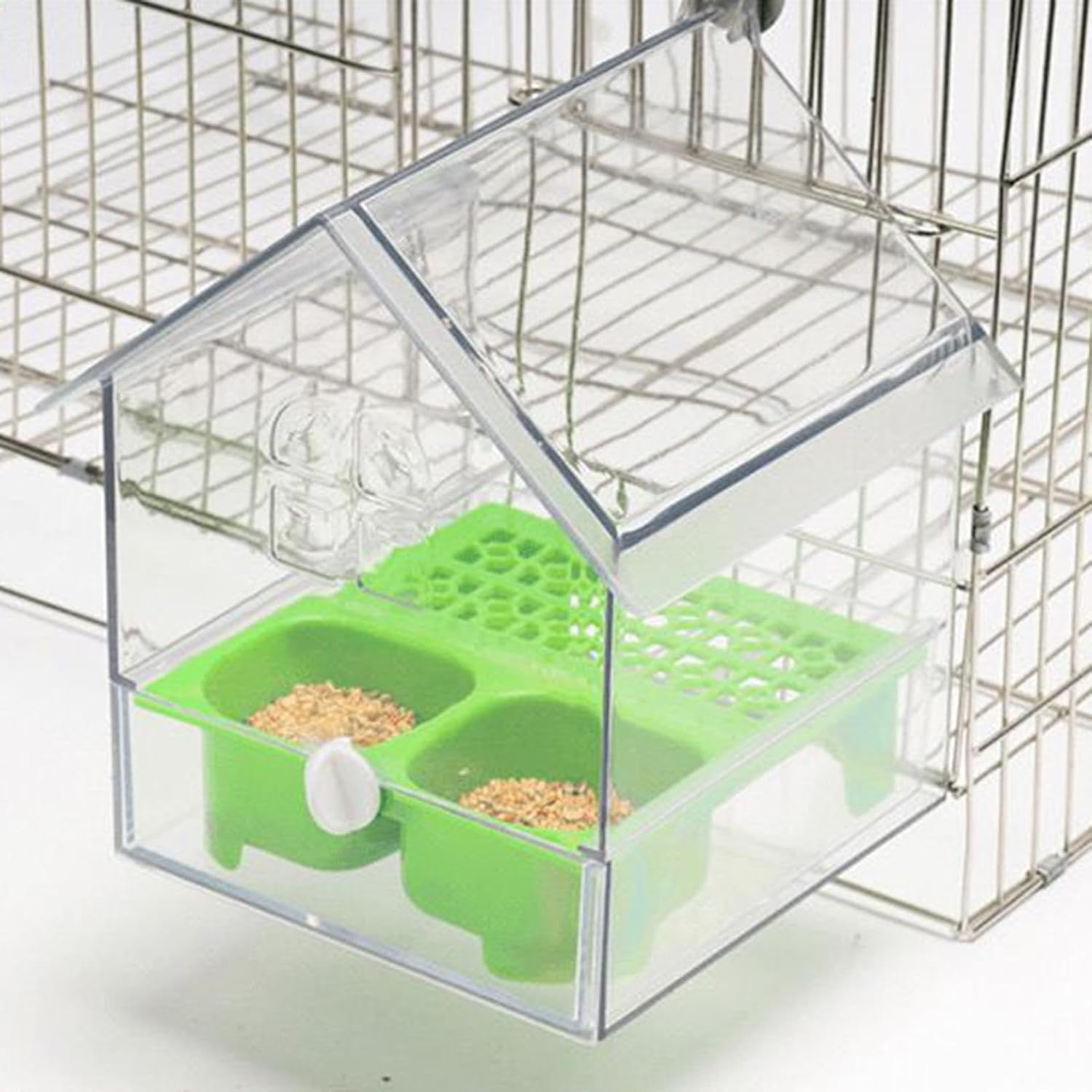 Bird Cage Feeder Hanging Bird Bath, Multifunction Drinker Hanging Parakeet Bathtub for Parrot, Cockatiels
