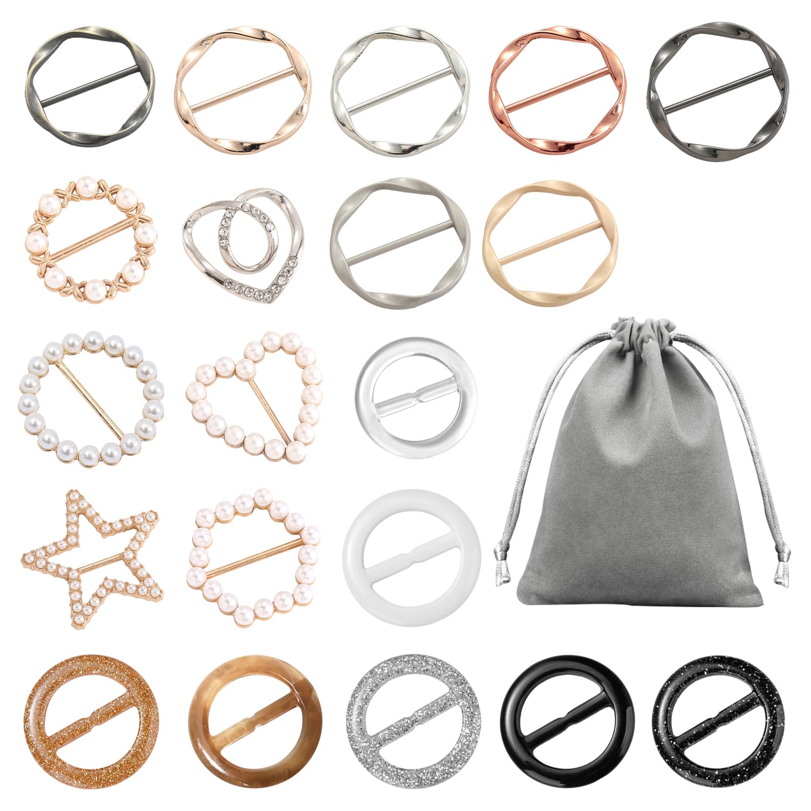 Pinces à anneaux en soie pour vêtements femme : lot de 20 serre-boutons noués avec sac