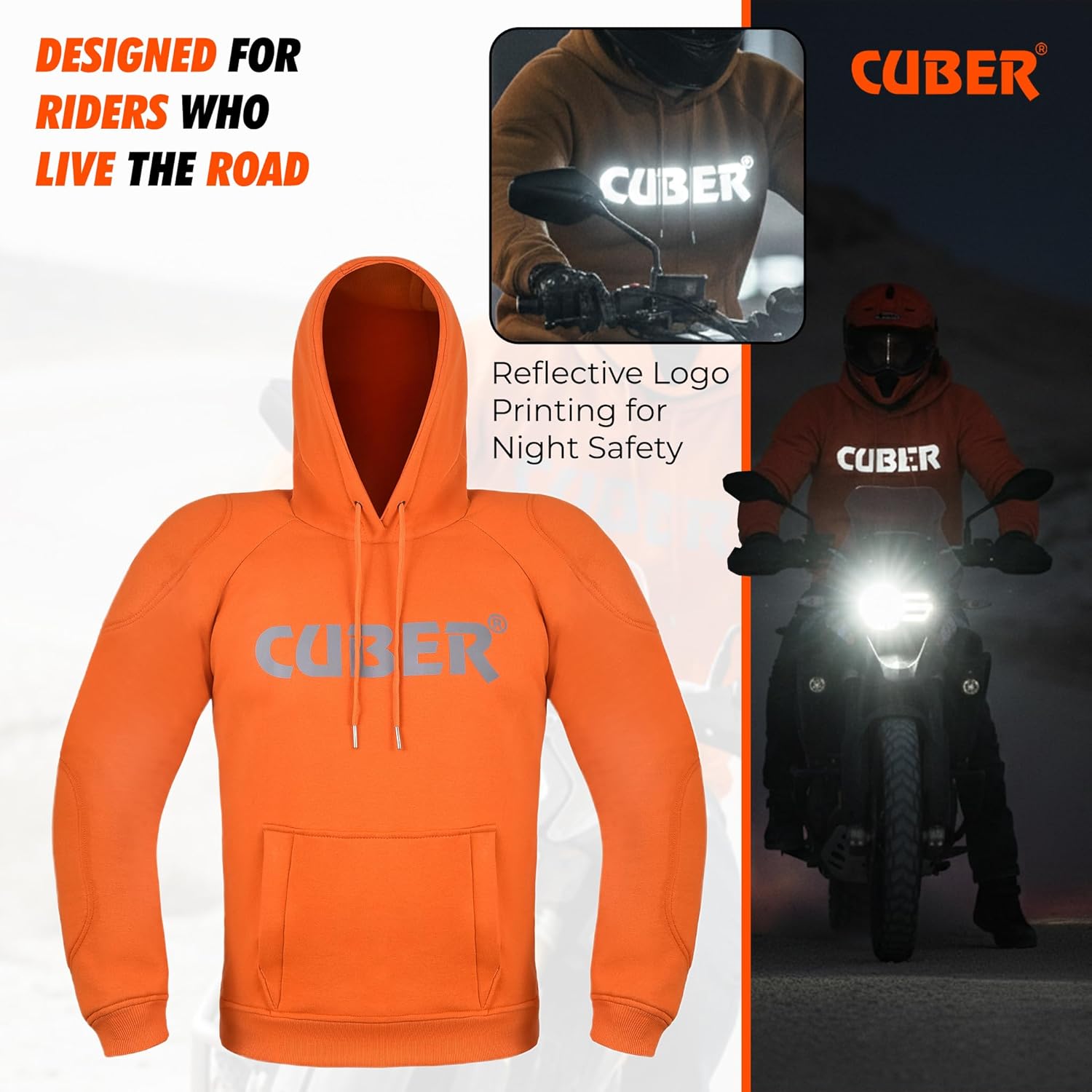 CUBER MOTORCYCLE HOODIE FOR MEN & WOMEN WITH ARMOR, DUAL SPORT MOTORBIKE RIDING JACKET - Image 6