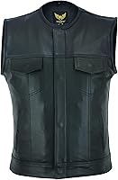 Vista 3 de Leatherick Mens Black Motorcycle Vests - Top Grain Cow Leather SOA Club & Traditional Paisley Satin Liner Leather Biker Vests