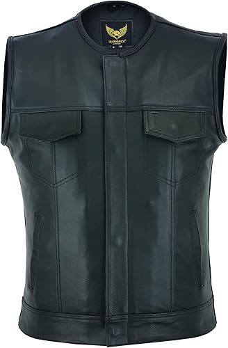 Miniatura 3 de Leatherick Mens Black Motorcycle Vests - Top Grain Cow Leather SOA Club & Traditional Paisley Satin Liner Leather Biker Vests