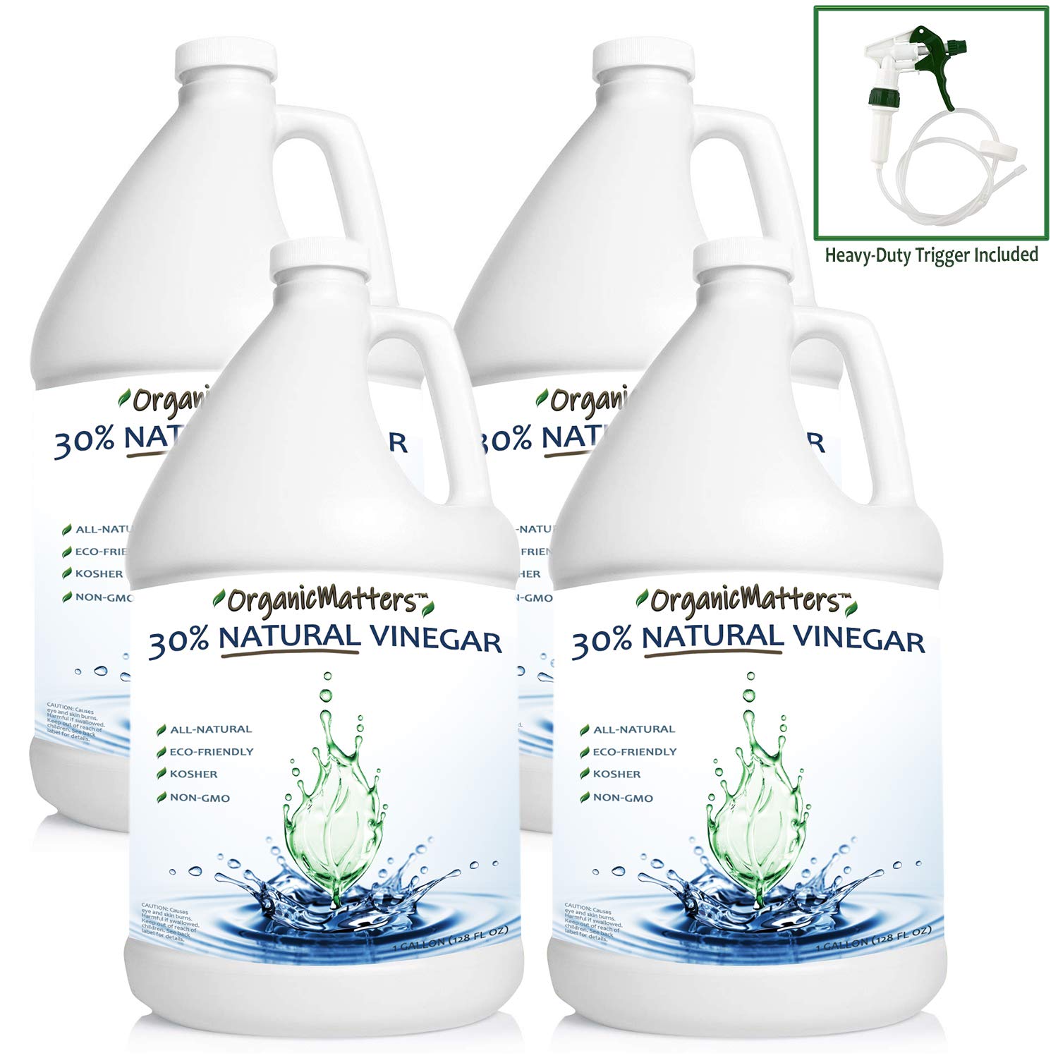 Vinegar 30% Industrial Concentrate, Pure Non-GMO Kosher All-Purpose Home & Garden Vinegar, Eco-Friendly, Includes Heavy- Duty Sprayer (1-Case of 4 Gallons)