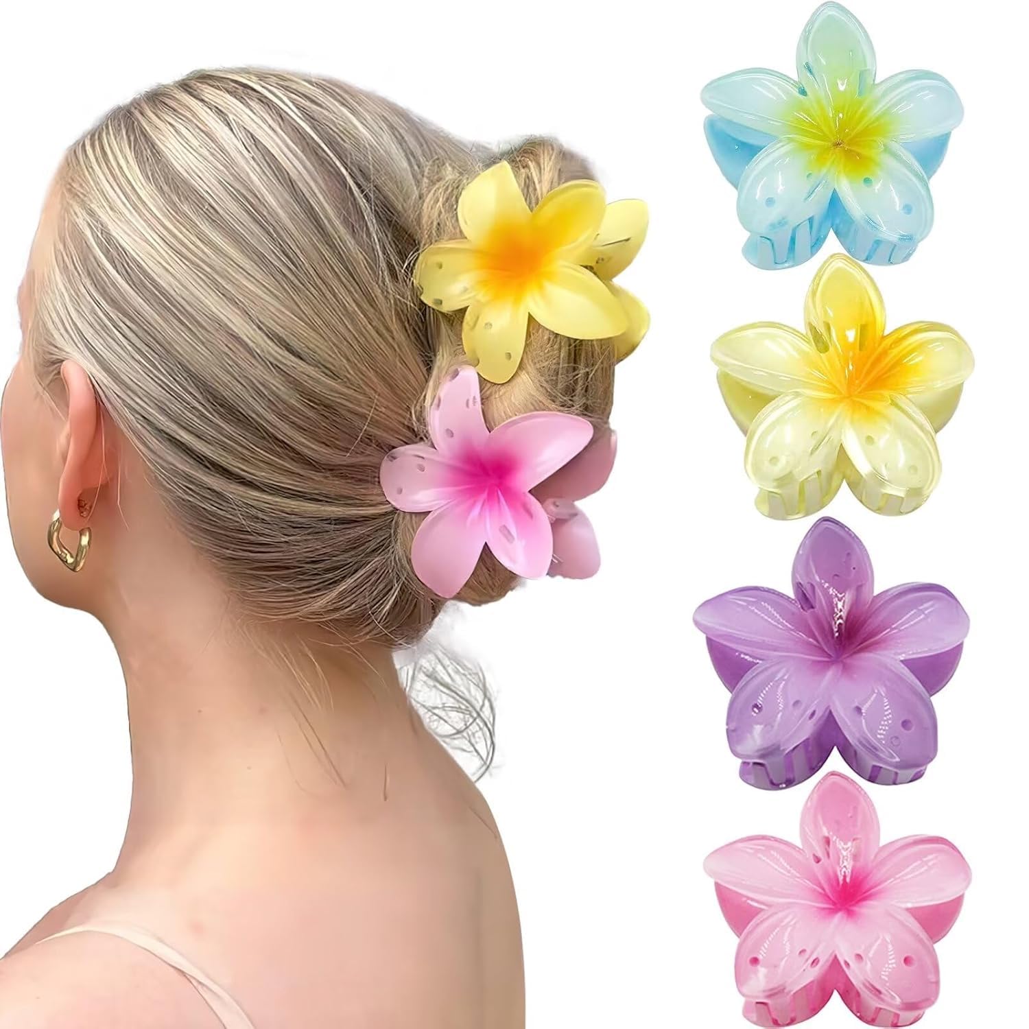 CHOTALIYA 3pcs Large Floral Hair Claws Multi-Color Romantic Style Accessories Hairstyling Minimalist Sweet Acrylic Flower Claws Women, Middle Size Shark Clip Beach Hairstyles Simple Colorful