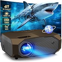 YOWHICK 4K Projector with WiFi and Bluetooth, 20000L Native 1080P Outdoor Portable Movie Projector, Smart Video Projector, Brown 1080p