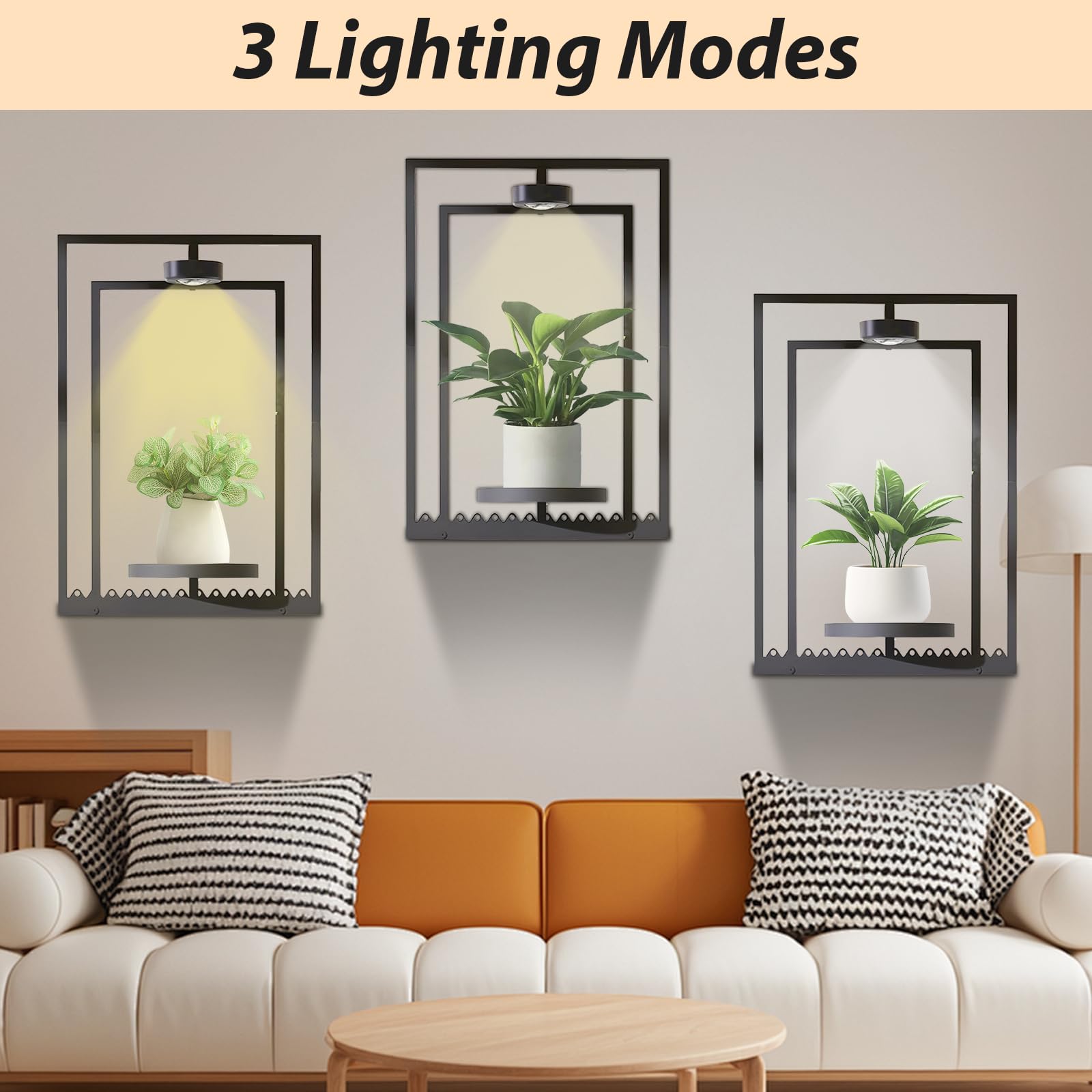 Lot de 2 supports de plantes suspendus en métal avec télécommande, cadre photo, support mural avec lumière de croissance, support mural pour fleurs, plantes, jardin, balcon (2 pièces)