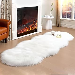 Faux Fur Rug Runner 2x6 ft White - Machine Washable Super Soft Plush Sha...