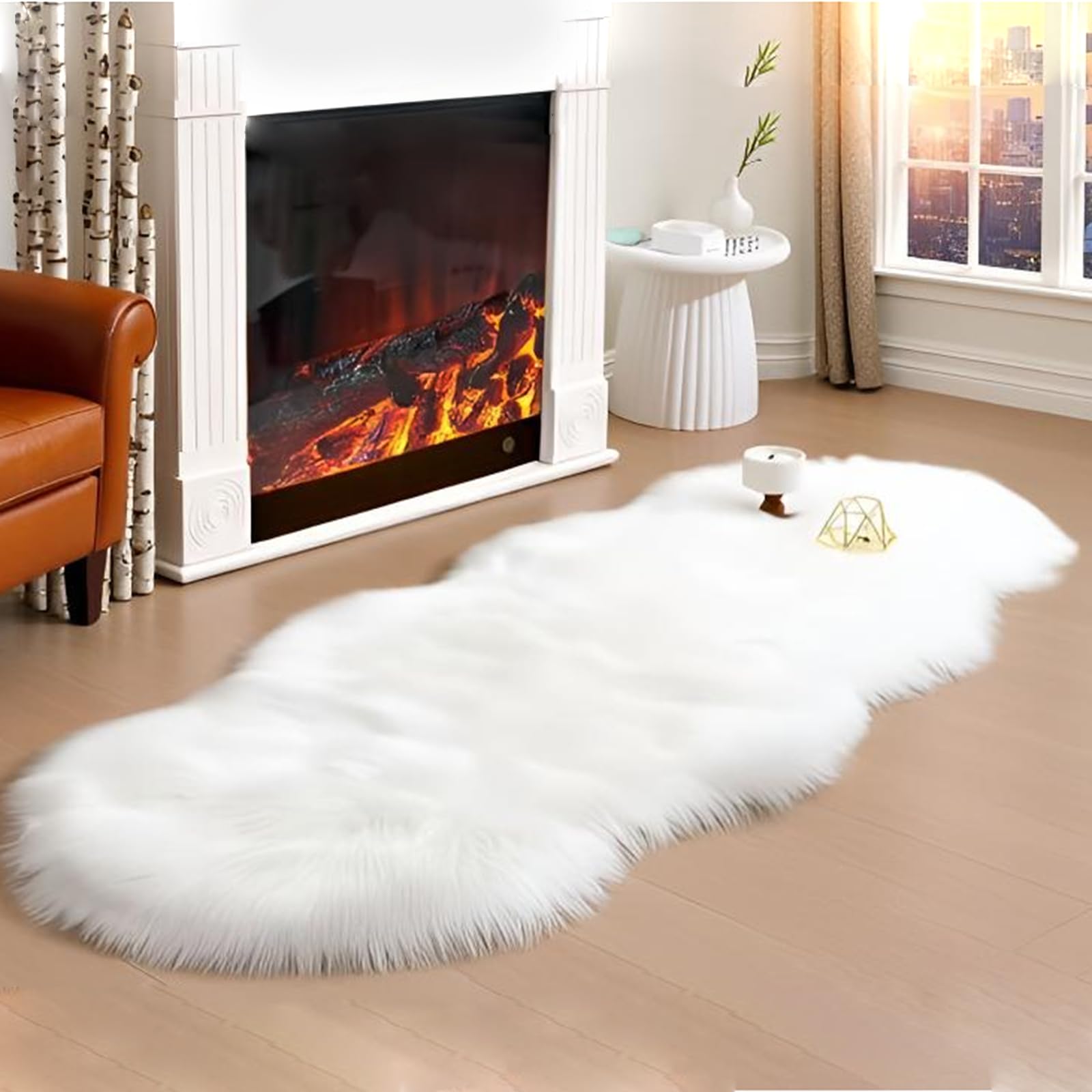 Faux Fur Rug Runner 2x6 ft White - Machine Washable Super Soft Plush Shaggy Fluffy Area Carpet,Sheepskin Rug Fuzzy Floor Mat for Bedroom, Sofa,Living Room, Bedside, Nursery & Kids Room