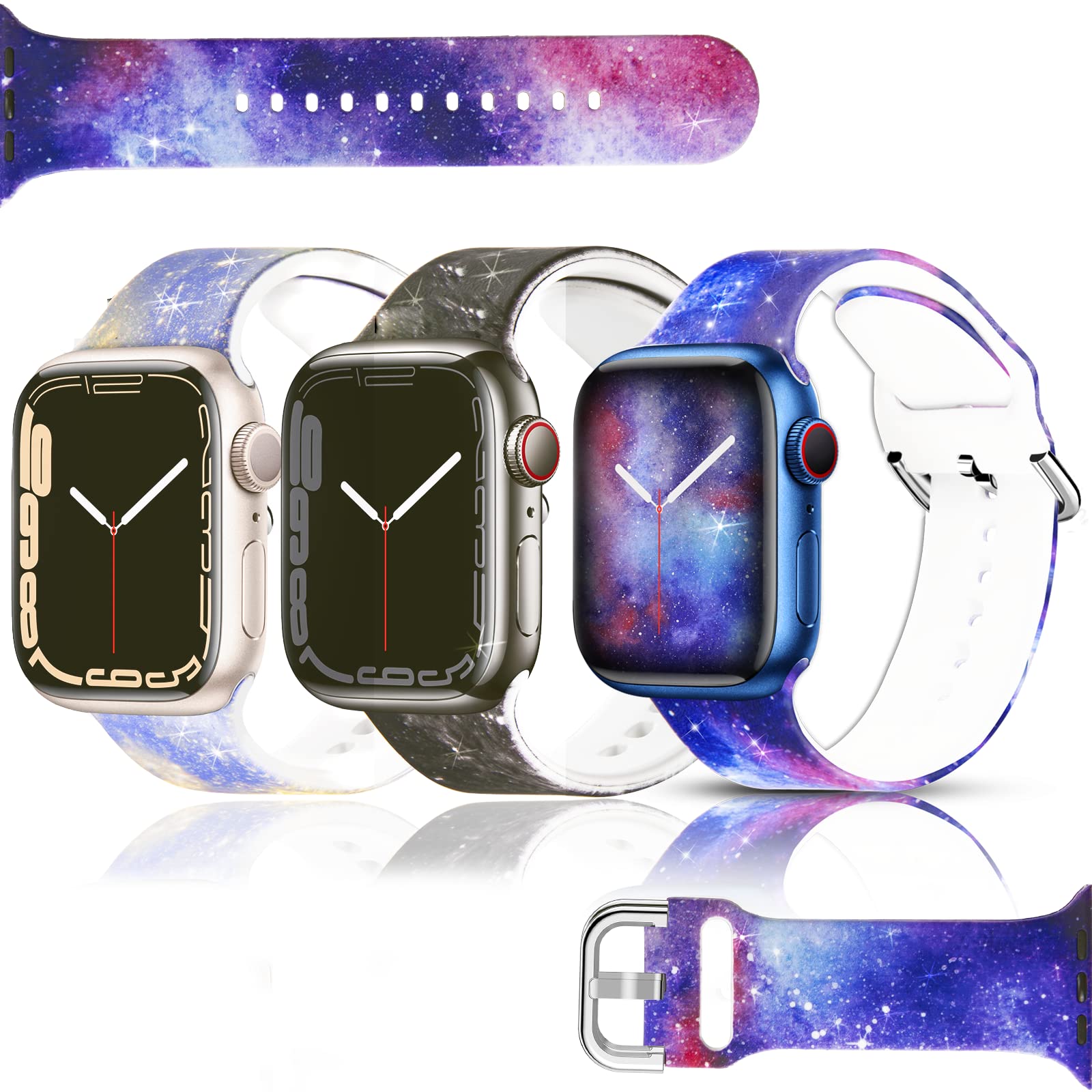 Blingbrione Starry Band Compatible Apple Watch Strap Print Pattern Women Man 3 Packs 38mm 40mm 41mm,Soft Silicone Starry Night Galaxy Star Sky Printed Girl Cute Wristband Strap for iphone Watch Series