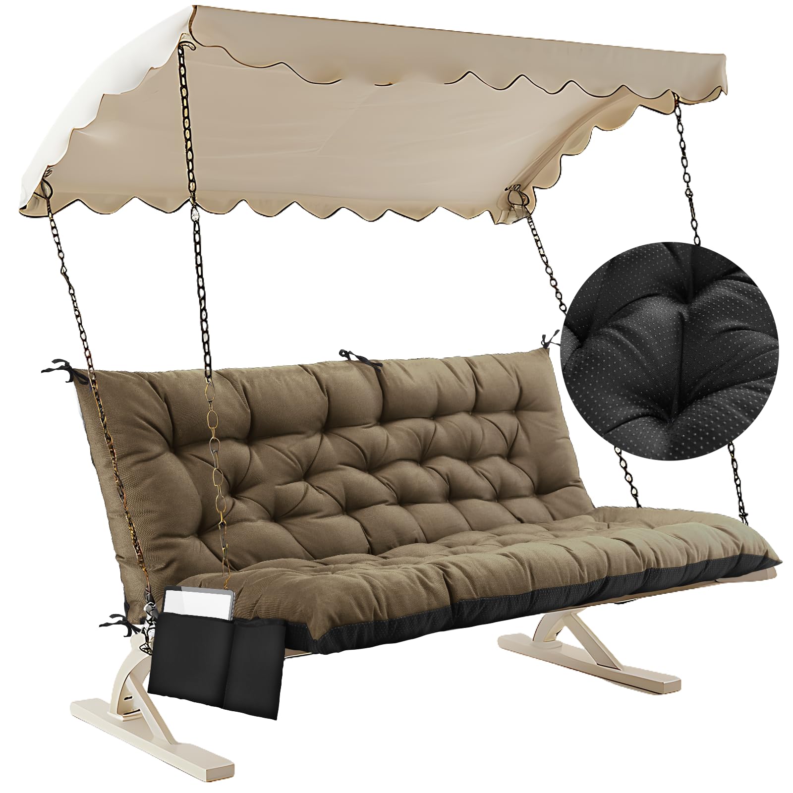 Matalde Outdoor Cushions for Patio Furniture, Patio Furniture Cushions with Straps and backrest, Dark Coffee 59x39 inches, 4" Thick,Porch Swing Cushions for Backyard and Garden