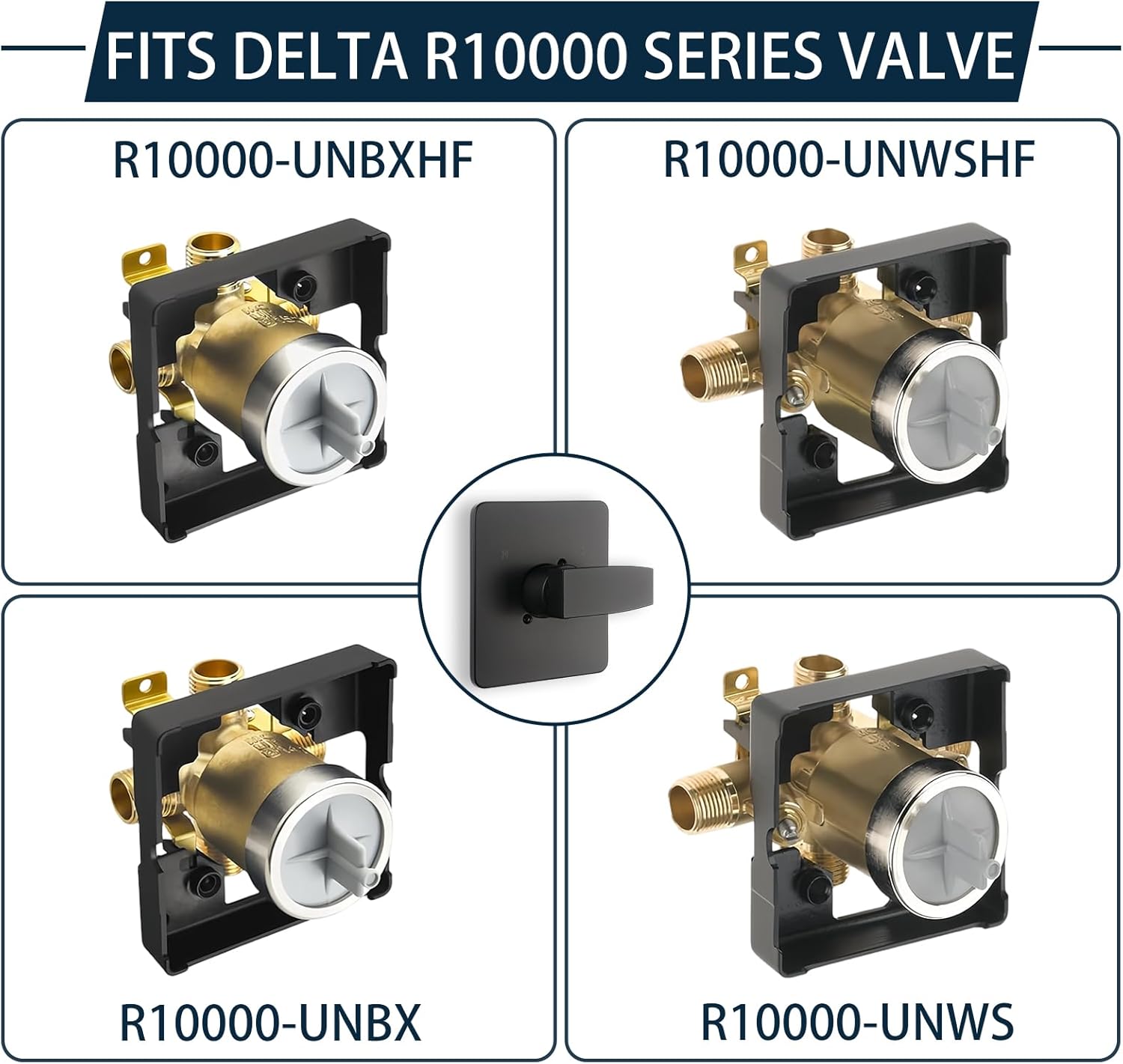 DFD Replacement for Delta 13/14 Series Shower Valve Trim Kit, Black Shower Handle Set Compatible with Delta R10000 Valve, Cartridge and Valves Not Included, Matte Black