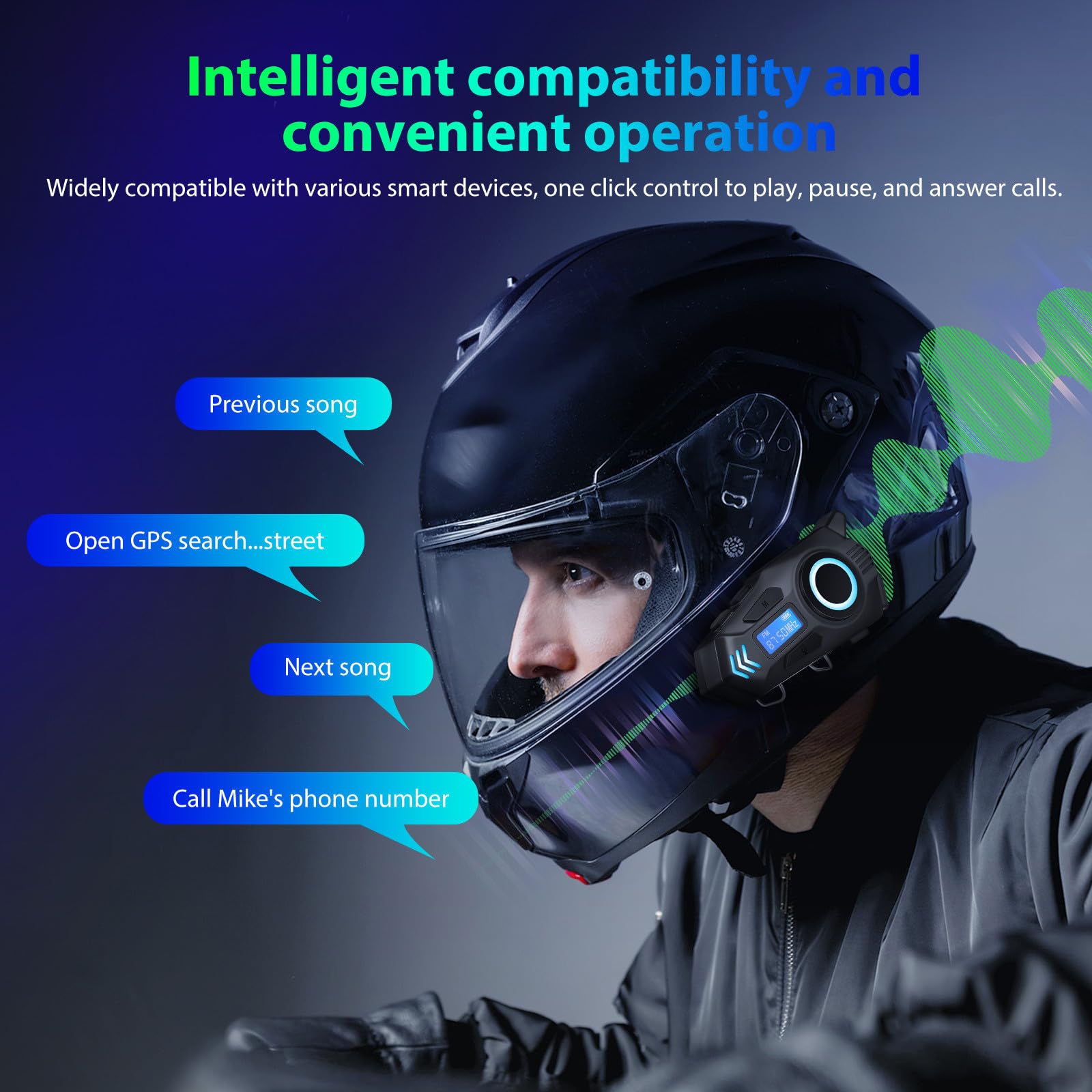 Amosfun Auricolari Wireless per Casco Moto Cuffie Sportive Ergonomiche con Microfono Comfort Prolungato e Batteria Lunga Durata per Comunicazione e Assistenza Vocale in Ciclismo