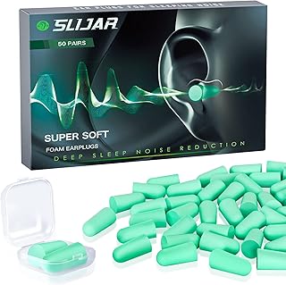 SLIJAR Ear Plugs for Sleep, 50 Pairs Super Soft 38dB High Noise Cancelling Foam Ear Plugs, New & Upgraded Reusable Earplugs for Travel, Sleeping, Studying, Working, Motorcycle etc