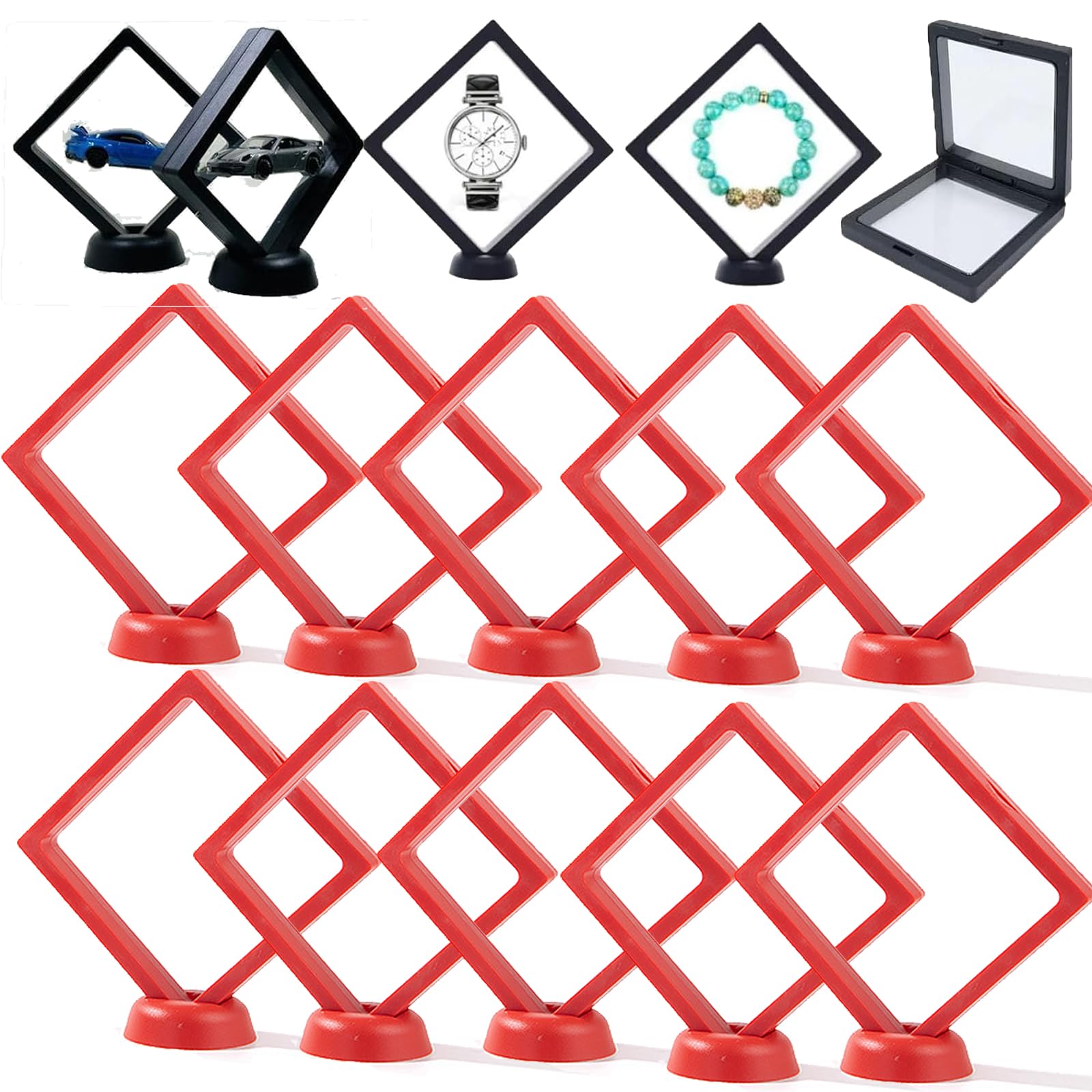 3D Freeze Display, Ela Frame for Toy Cars, Crystal Display Case Holder, Rock Fossil Gemstone Floating Display Case, Elaframe Flexi Frame, 3D Display Stand Box, Coin Jewelry Displaying (Red-11cm)