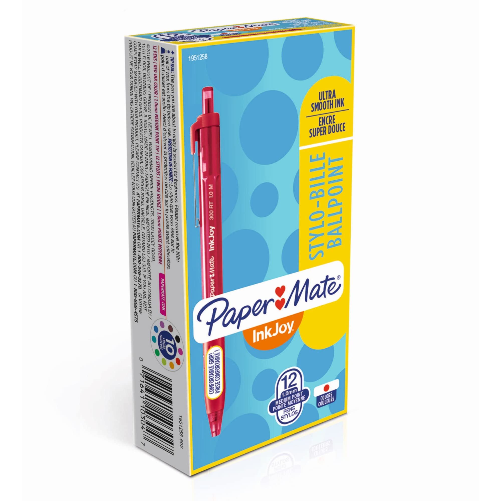 Paper Mate® InkJoy™ 300 RT Retractable Pens, Medium Point, mm,  Translucent Red Barrels, Red Ink, Pack Of 12 - Main Image