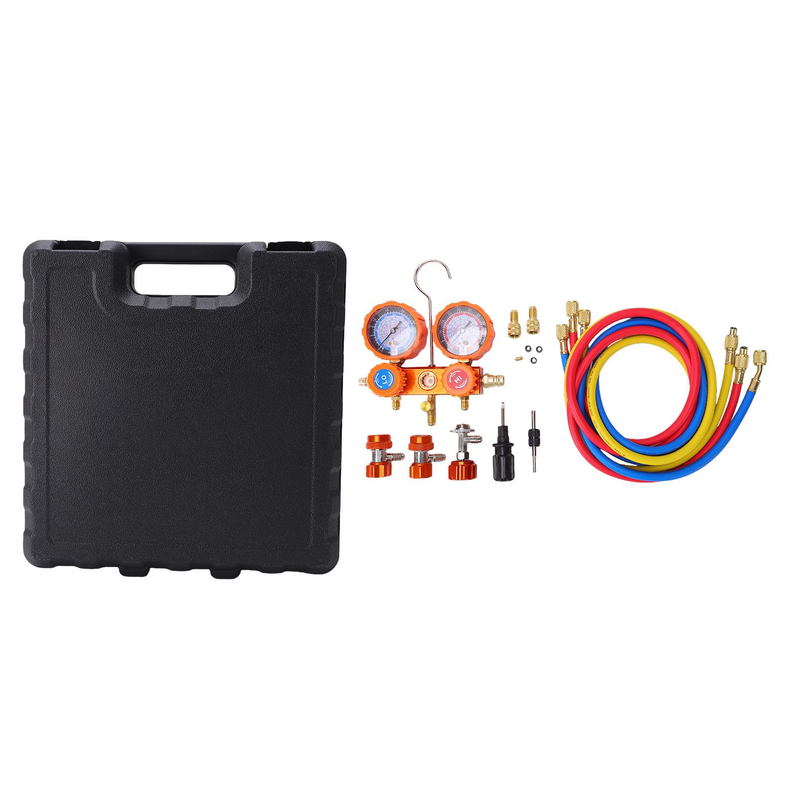 Juego de Manómetros de Colector de CA para Automóvil con Mangueras de PVC de Aluminio y Latón Medidor de Presión de Refrigerante de 3 Vías Mangueras de 5 Pies 600 PSI para Diagnóstico de