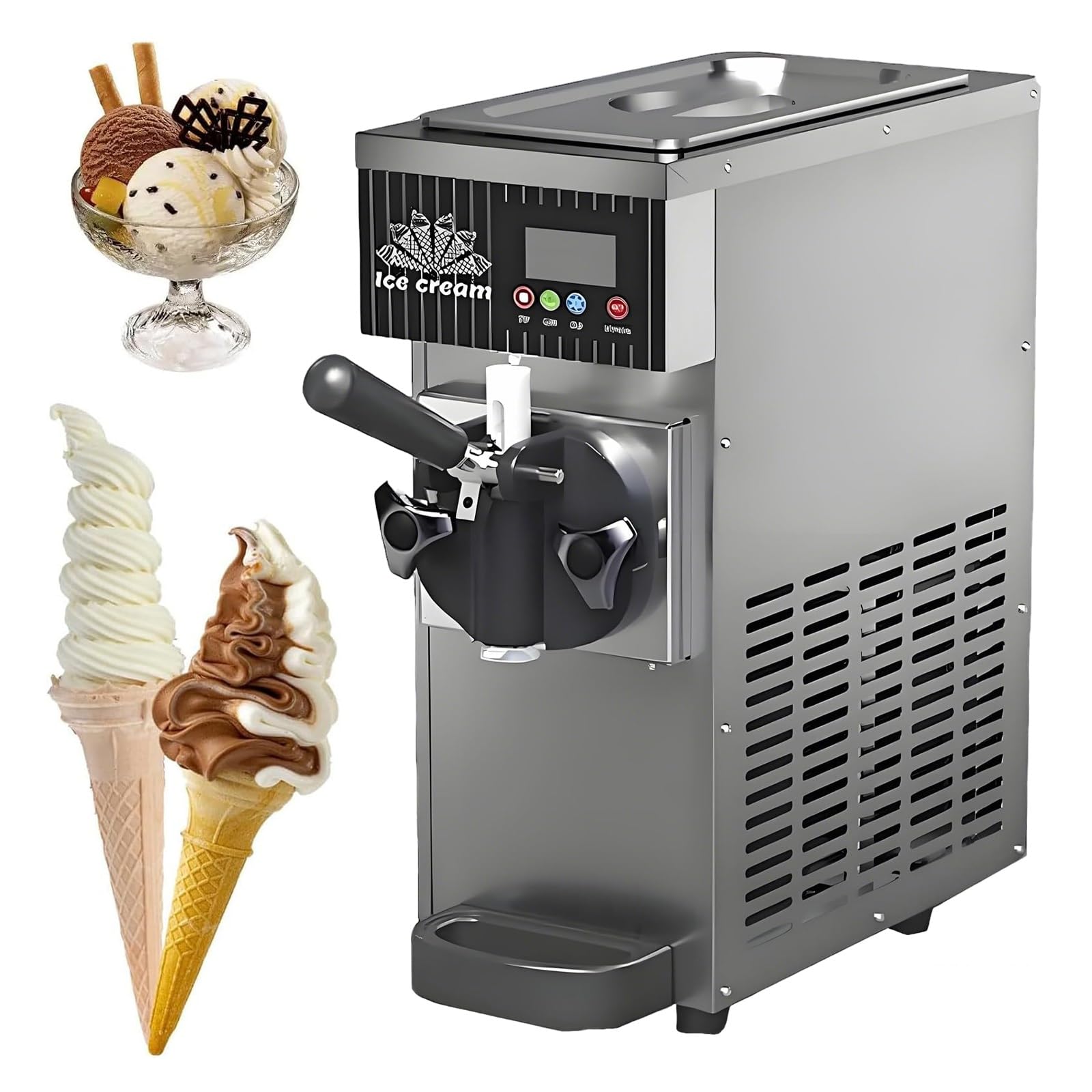 Heladera Multiusos Para Helados Y Granizados - 450/750W, 2.5L/3.5L, Preenfriamiento, Limpieza Automática, Pantalla LCD, Máquina Helados Soft, Ideal Para Heladerías(Silver,750W)