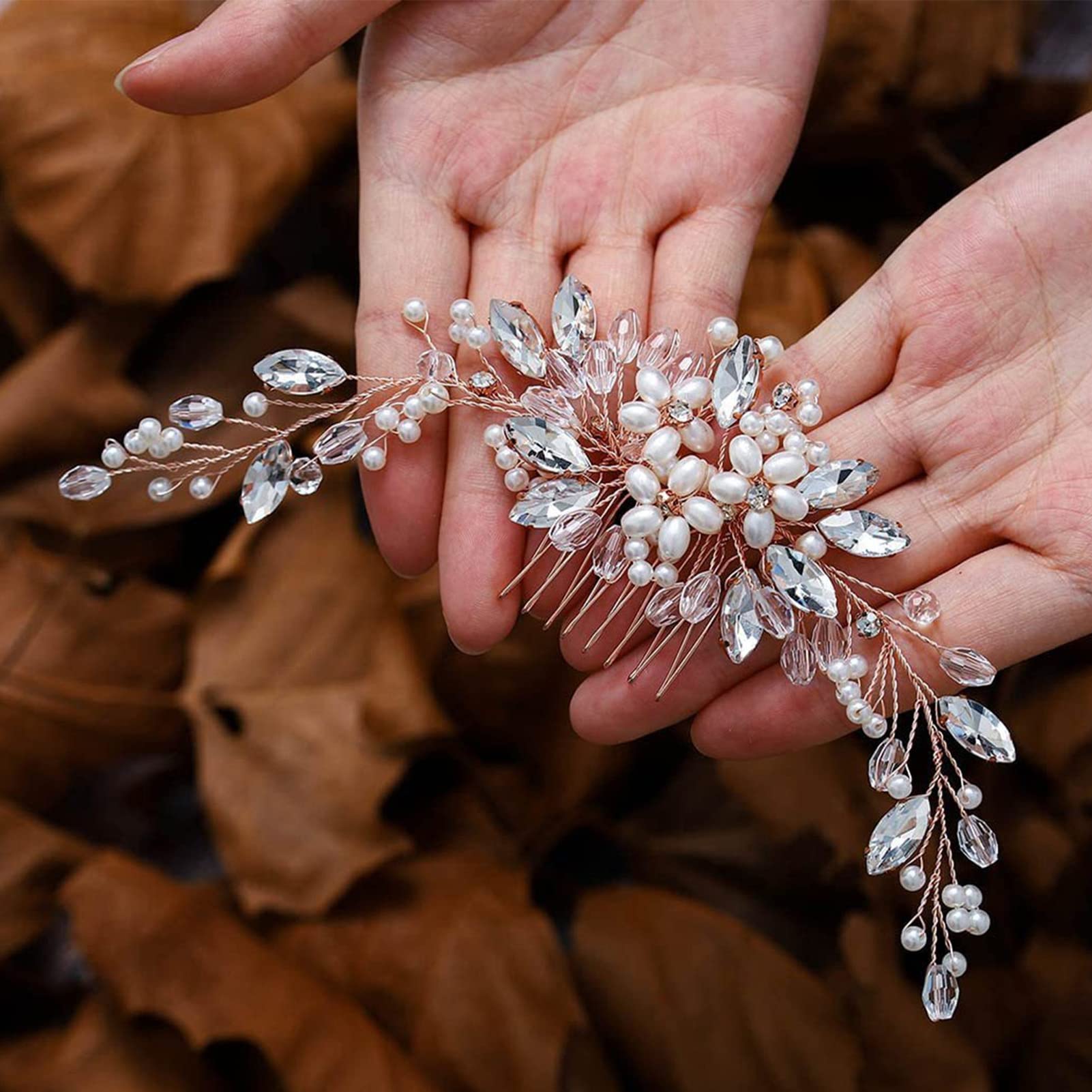 Elegant Pearl & Crystal Bridal Hair Comb - Silver H8 Wedding Hair Comb - Silver Wire Crystals Beautiful  main image 4
