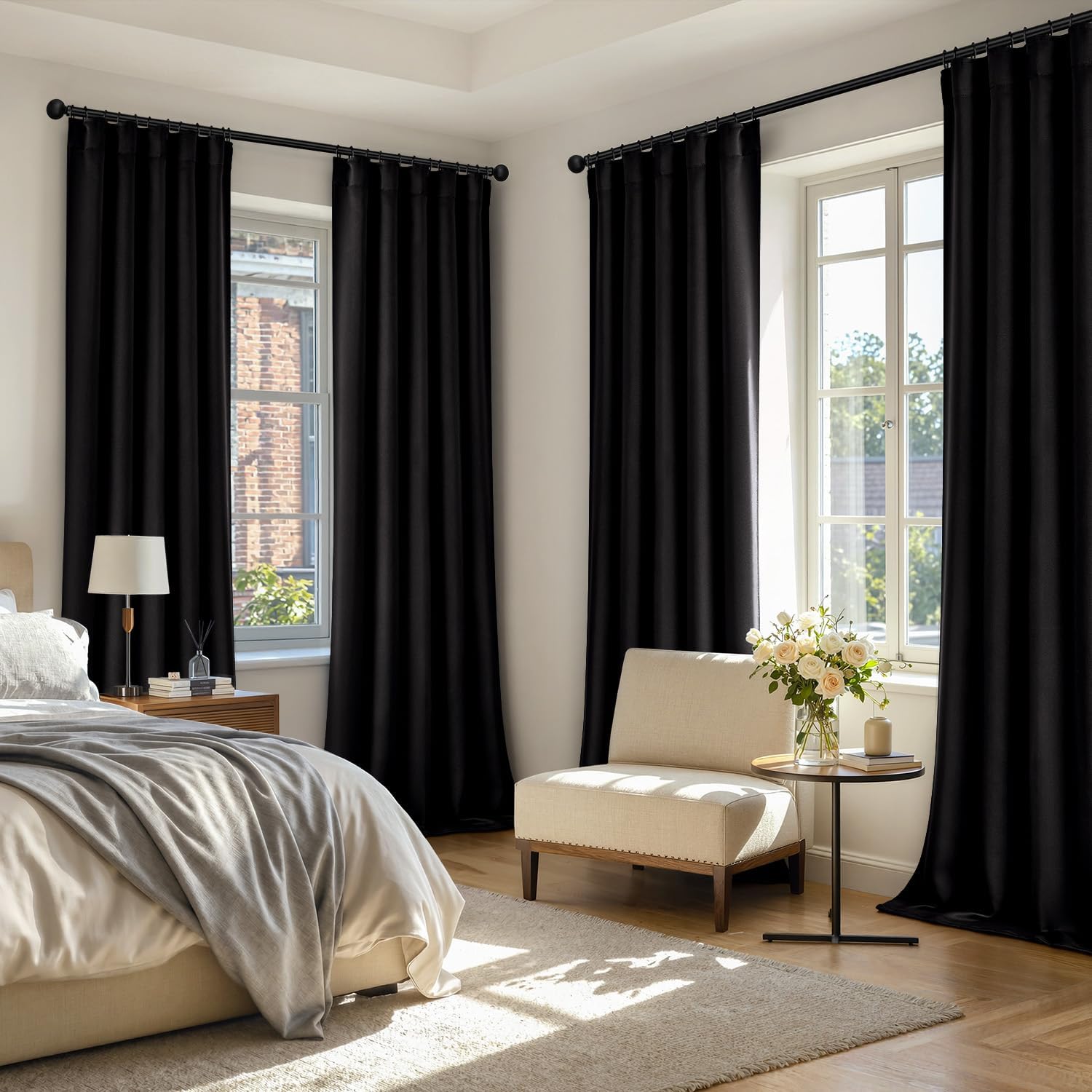 MIULEE Black Pinch Pleat Blackout Curtains 40x90 Inch Length 2 Panels Set